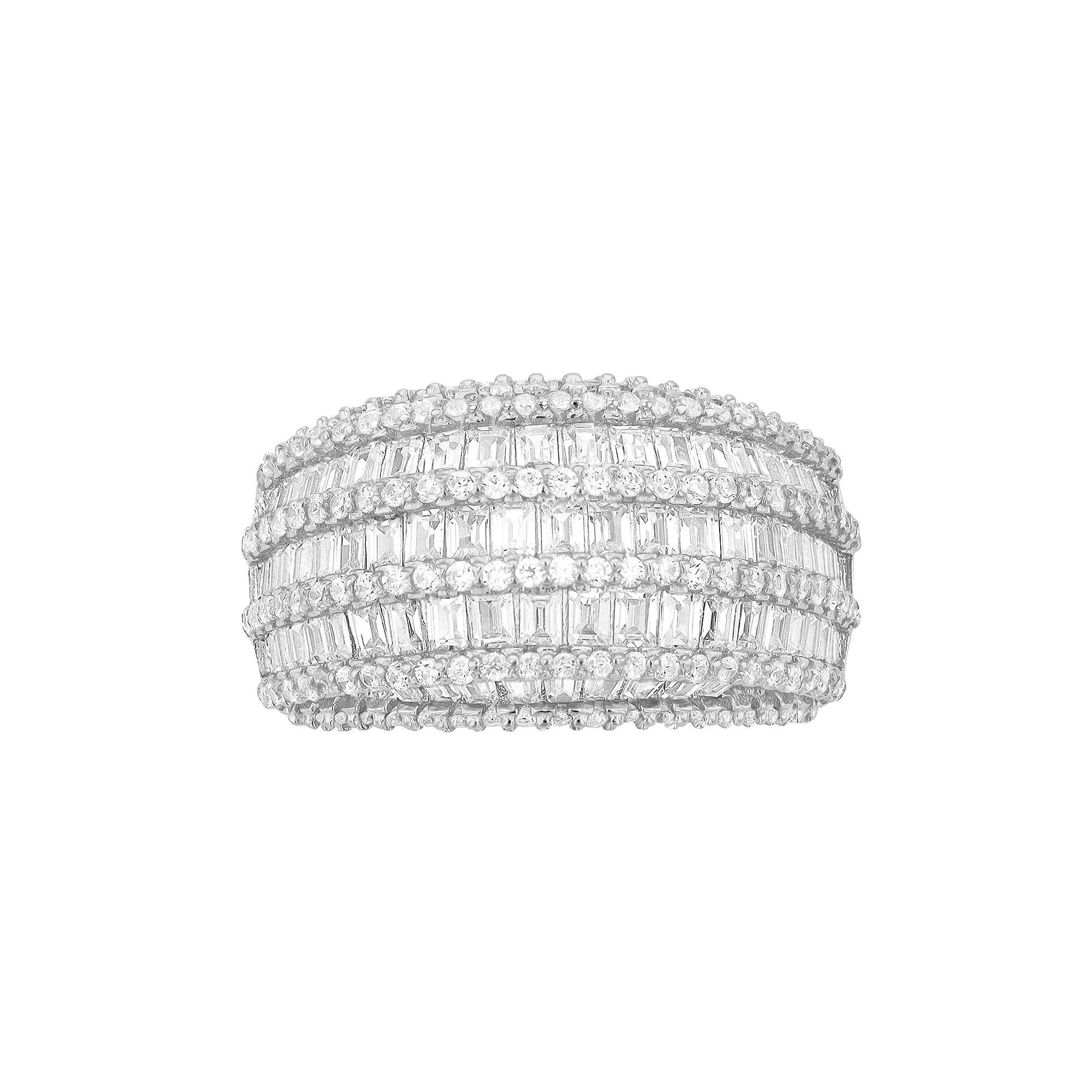 Sterling Silver & White Gold Plated Clear Round Cubic Zirconia Cluster Cocktail Ring, Womens Product Image