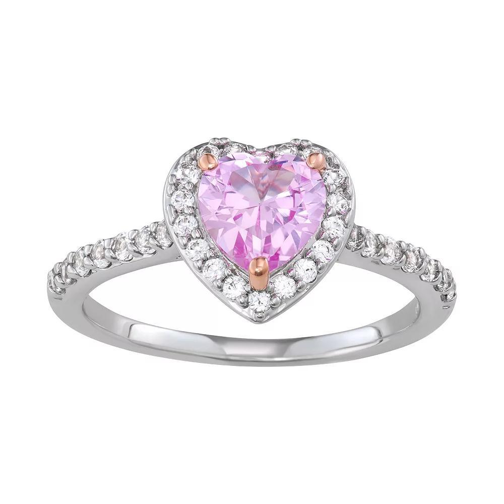 Sterling Silver Lab-Created Pink & White Sapphire Heart Ring, Women's, Size: 8, Silver Tone Product Image