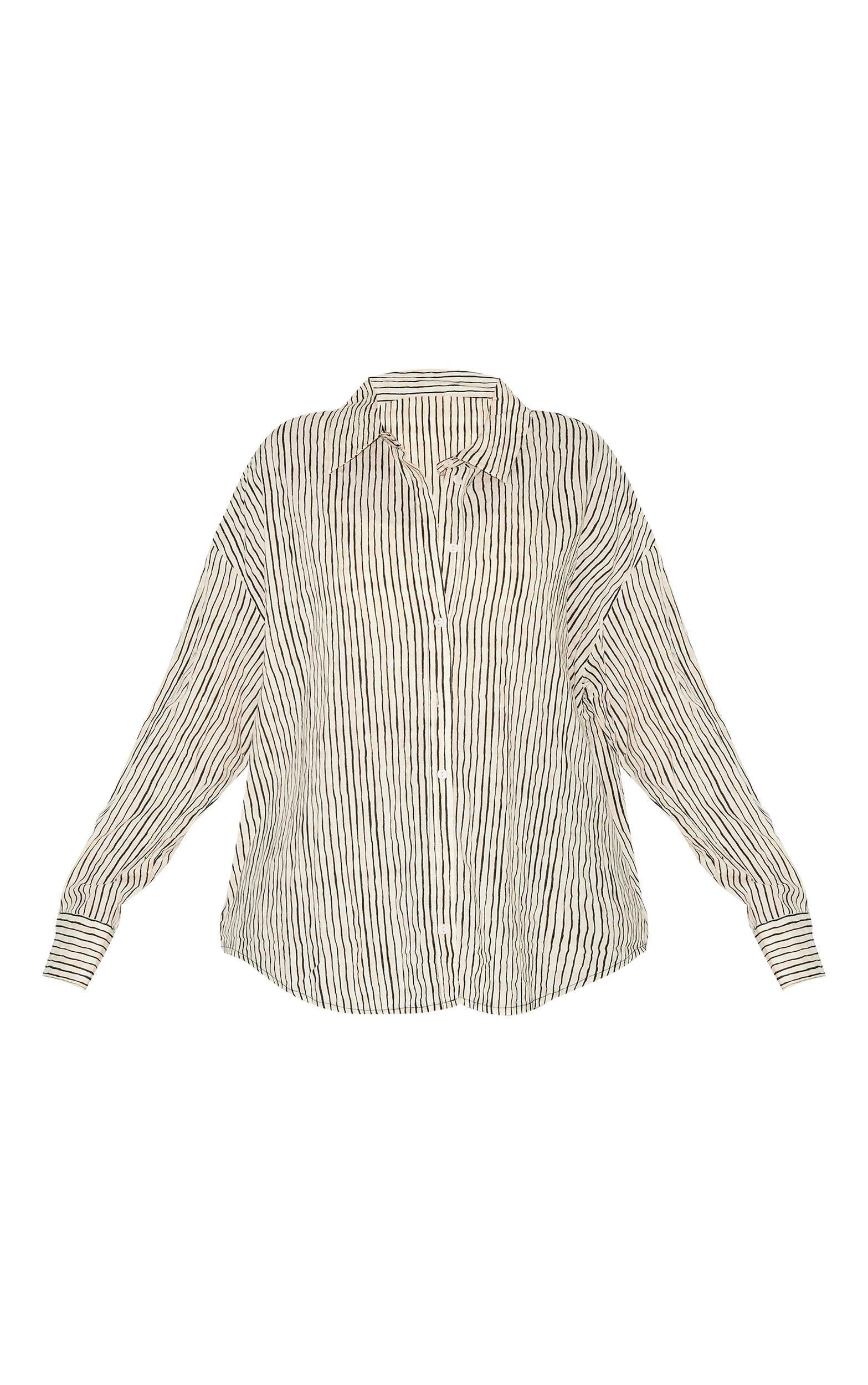 Plus Black Striped Linen Long Sleeve Shirt Product Image