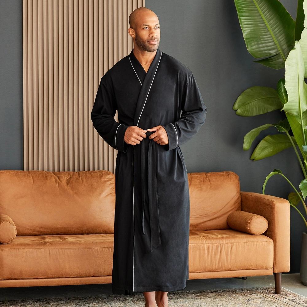 ADR Men's Soft Cotton Knit Jersey Long Lounge Robe with Pockets, Bathrobe Product Image