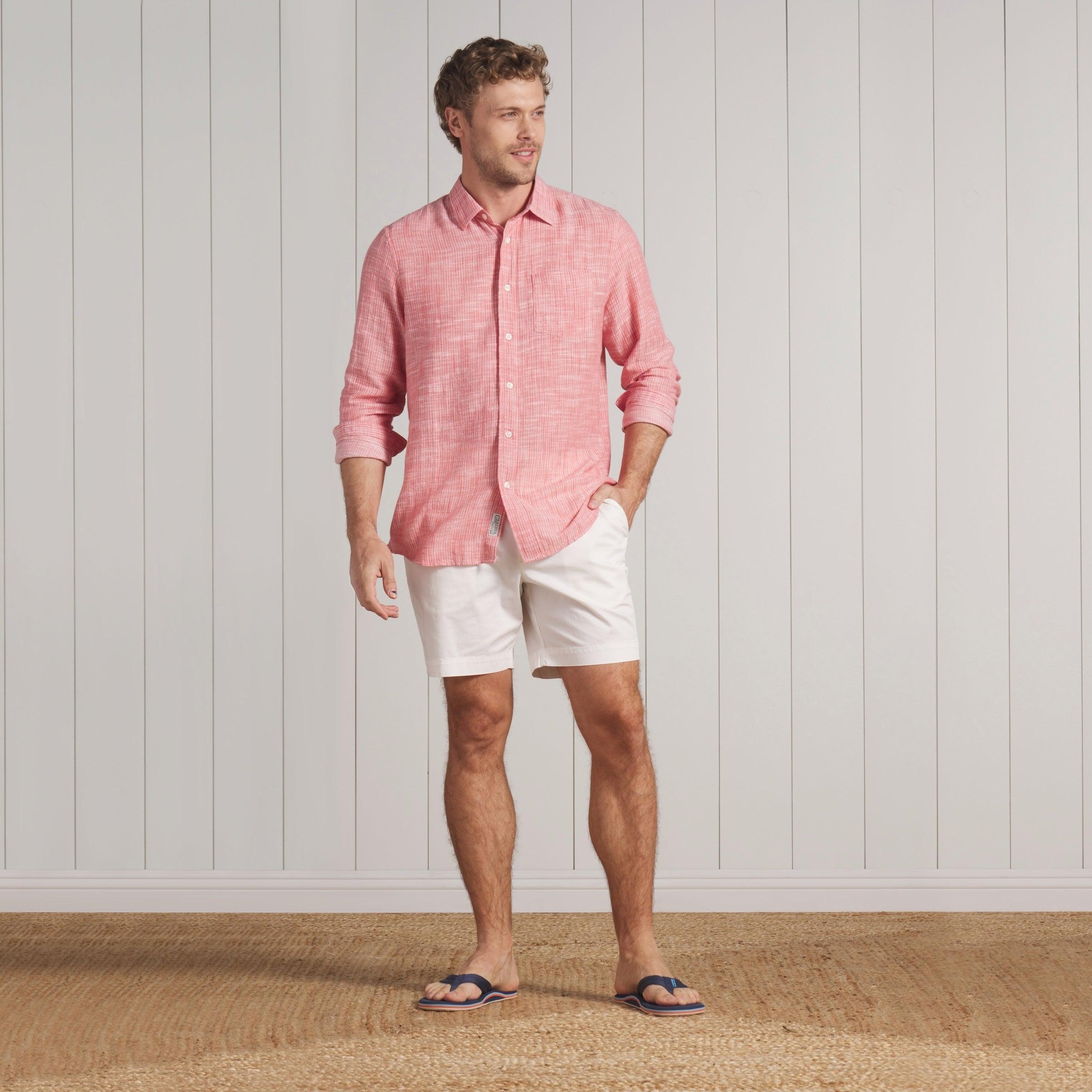 Madras Cottage Loom Chambray Shirt - Red Chambray Stripe Product Image