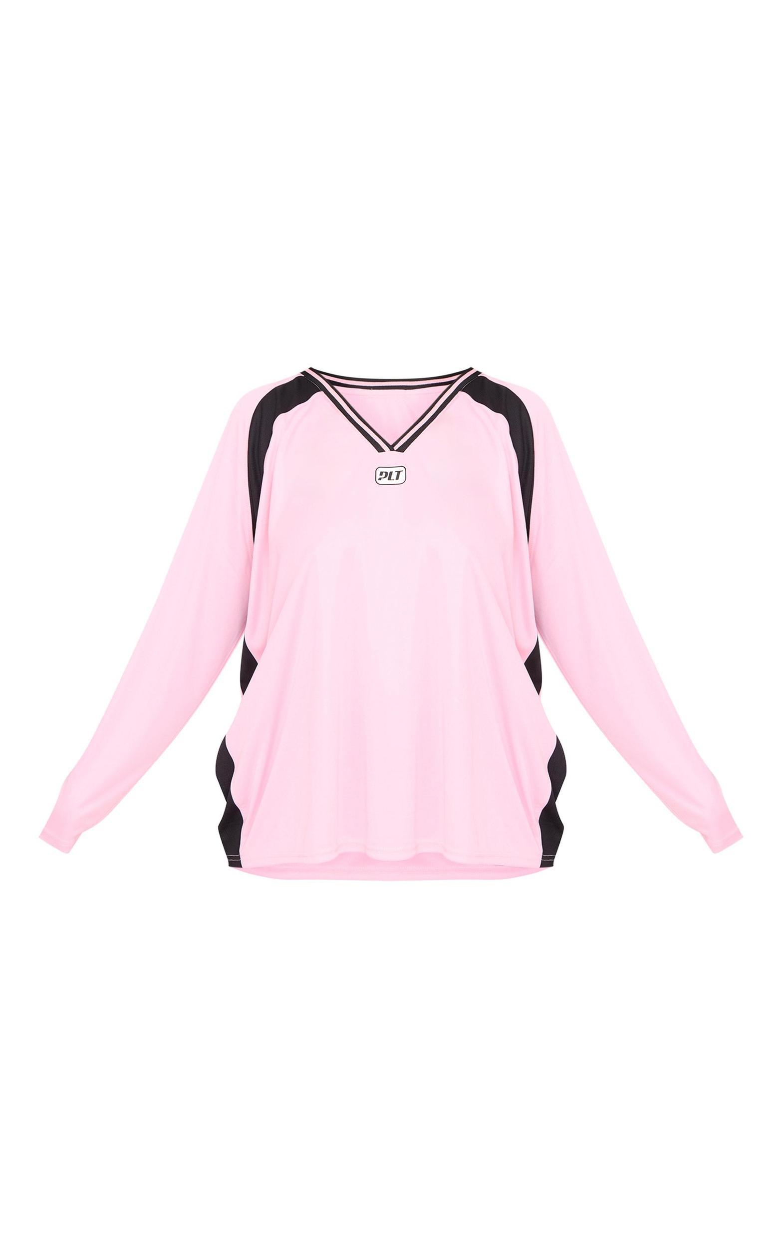 PRETTYLITTLETHING Plus Pink Studio Mode Short Sleeve Football T-shirt Product Image