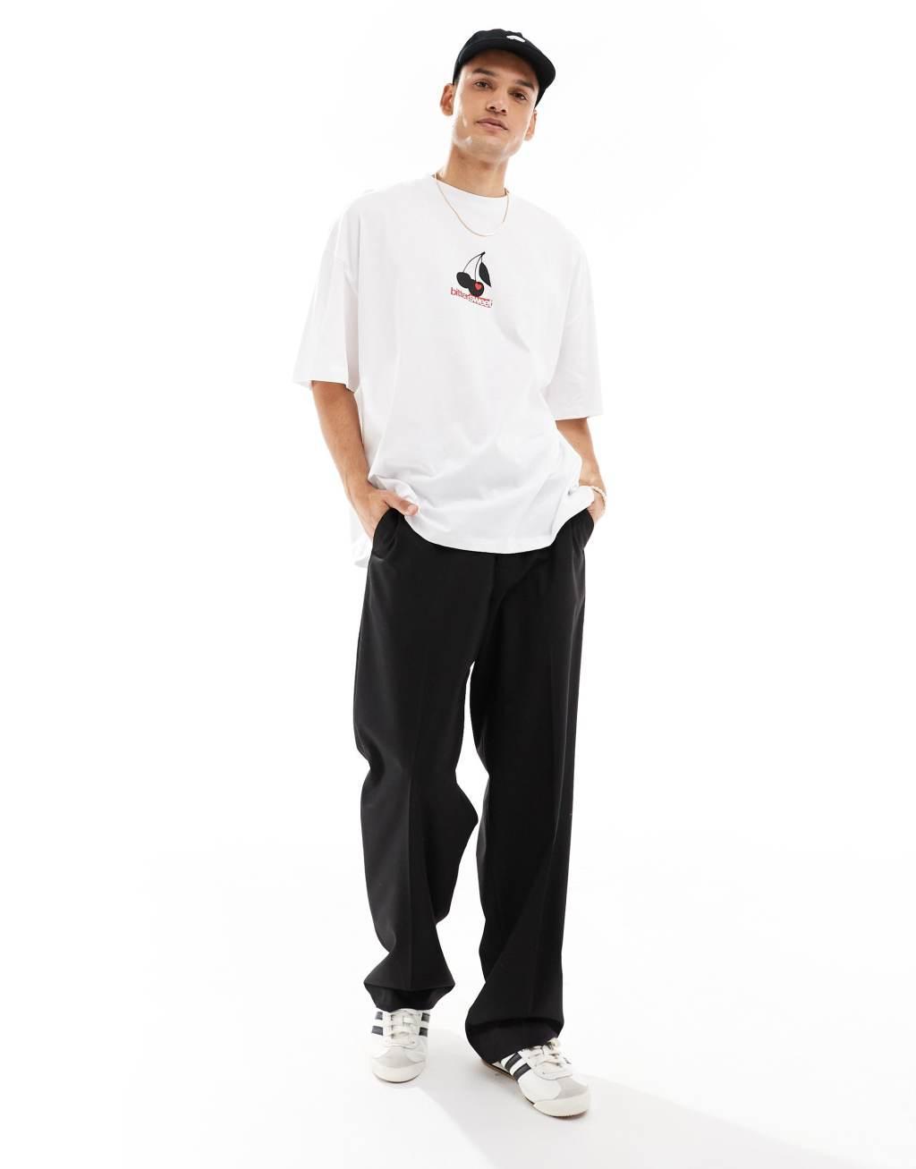 COLLUSION cherry print graphic T-shirt in white Product Image