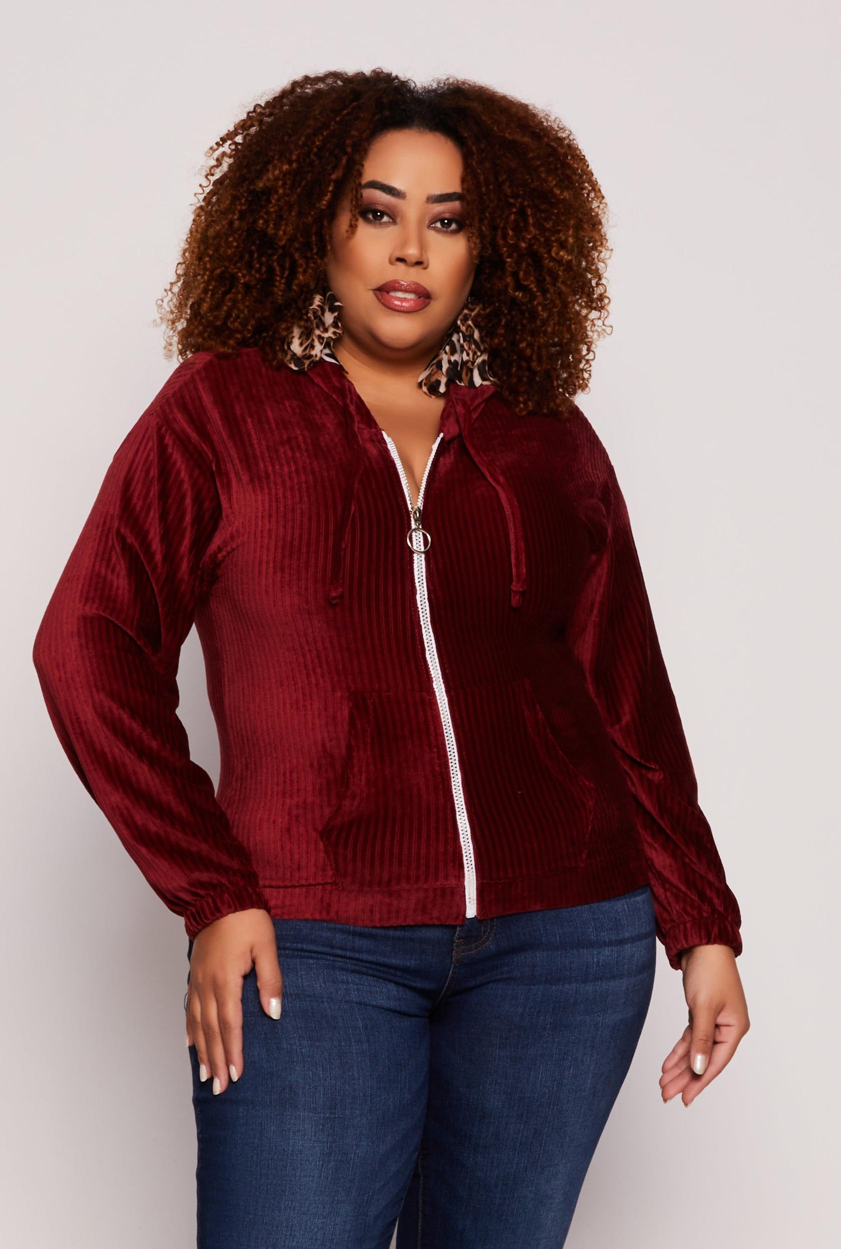Womens Plus Size Velour Zip Front Hoodie Product Image