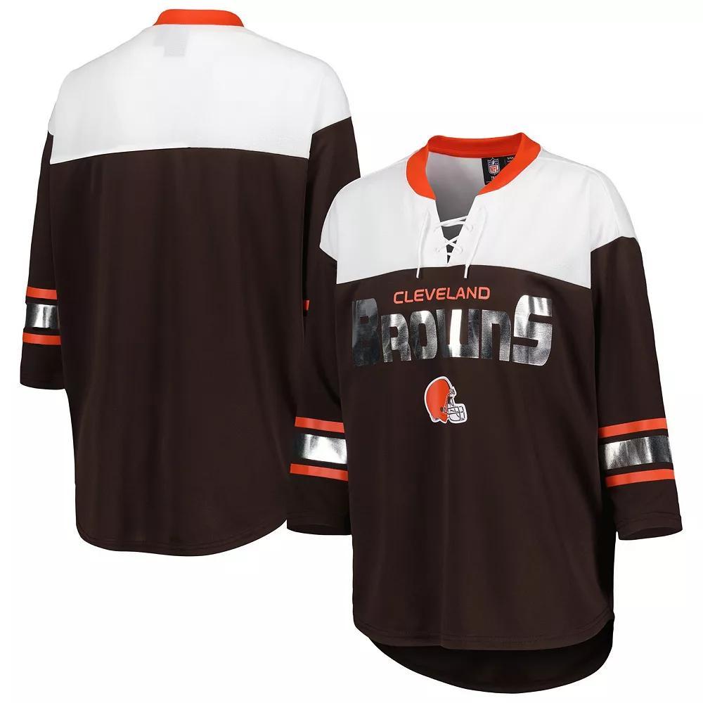 Women's G-III 4Her by Carl Banks Brown/White Cleveland Browns Double Team 3/4-Sleeve Lace-Up T-Shirt, Size: XS Product Image