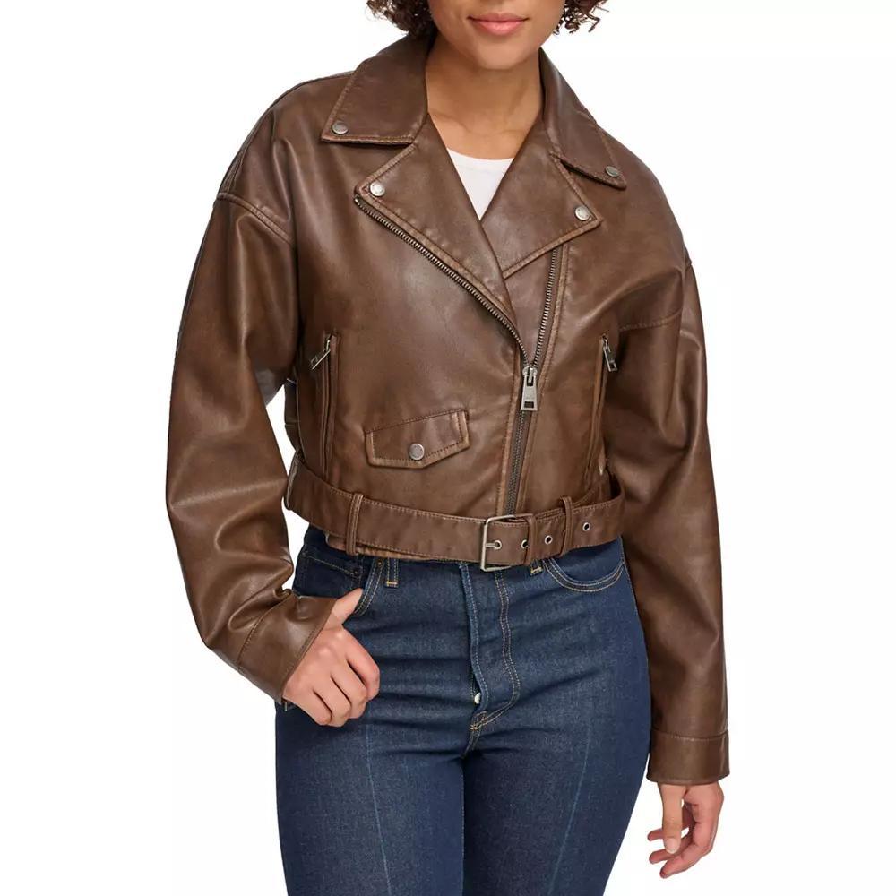 Womens Levis Cropped Faux Leather Moto Jacket Green Product Image