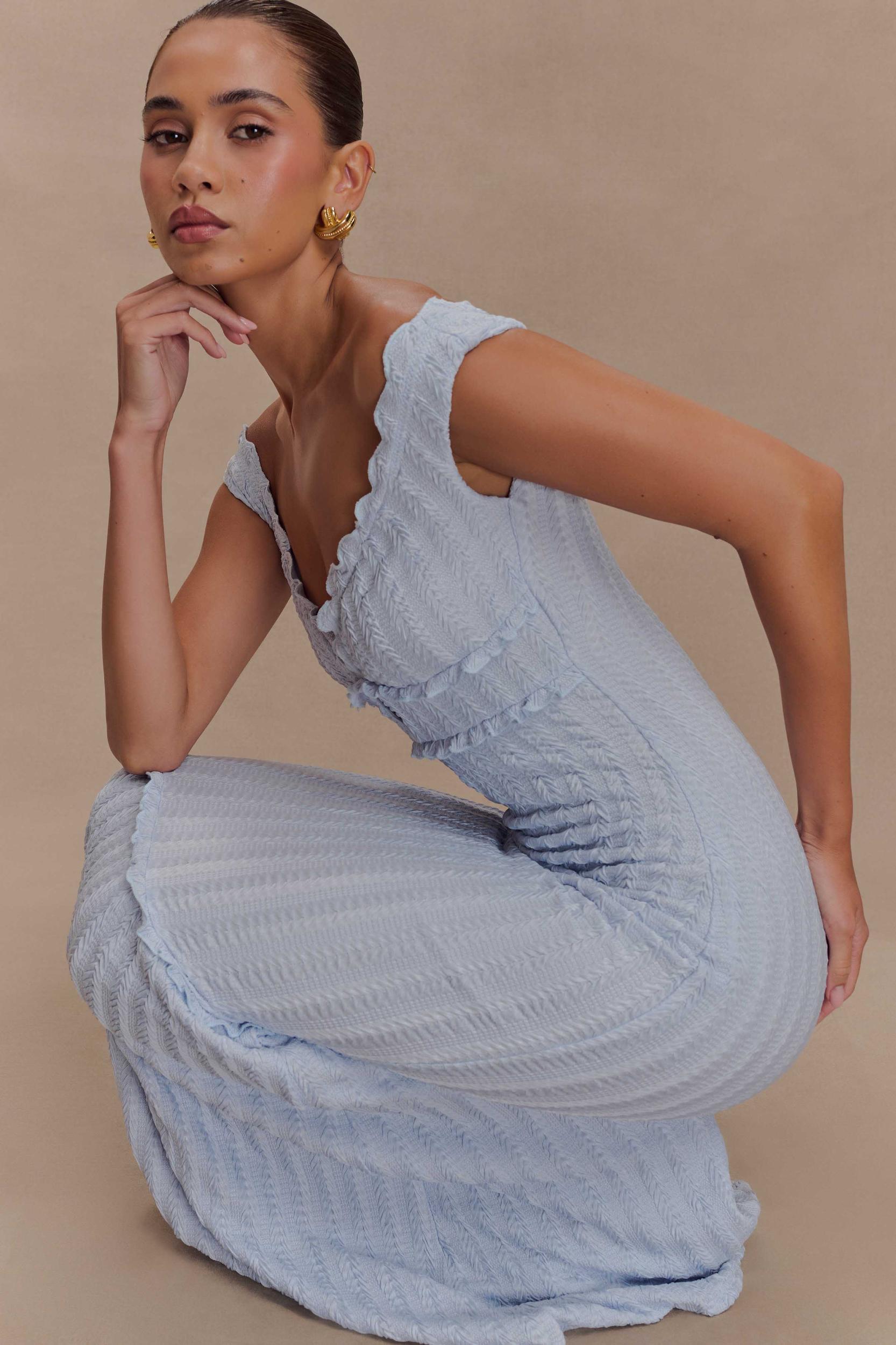 Natalie Off Shoulder Maxi Dress - Sky Blue Product Image