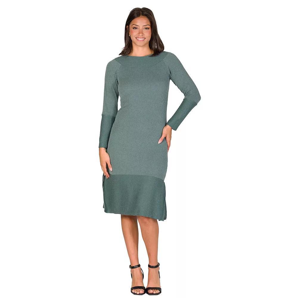 Women's 24Seven Comfort Apparel Ribbed Knit Long Sleeve Split Hem Sweater Dress, Size: Small, Green Product Image