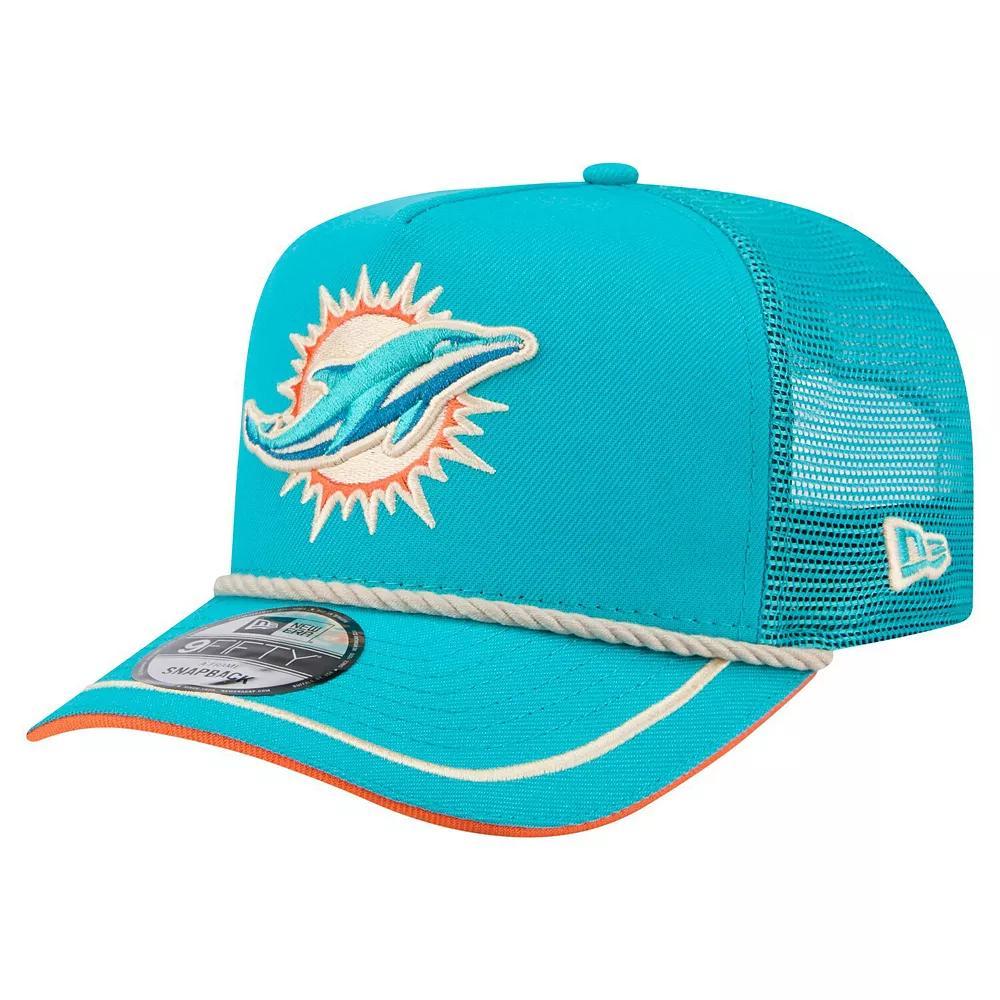 Men's New Era Aqua Miami Dolphins Vintage Team Rope A-Frame Trucker 9FIFTY Snapback Hat, Turquoise A Product Image