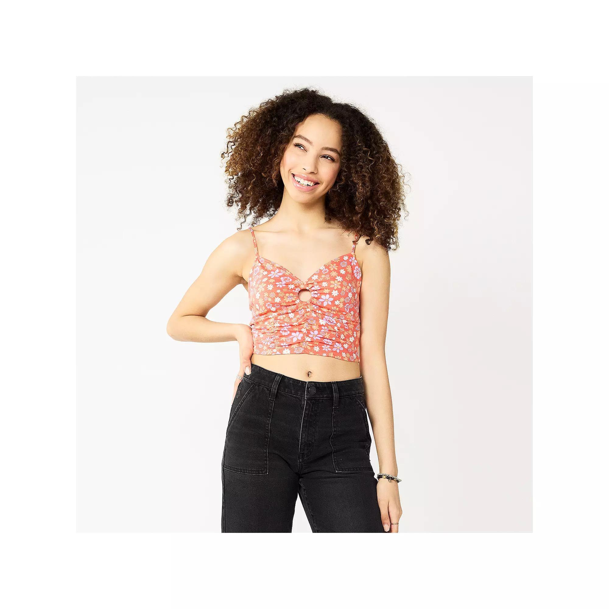 Juniors' SO® Cropped Keyhole Tank Top, Girl's, Size: Large, Pink Ditsy Floral Product Image
