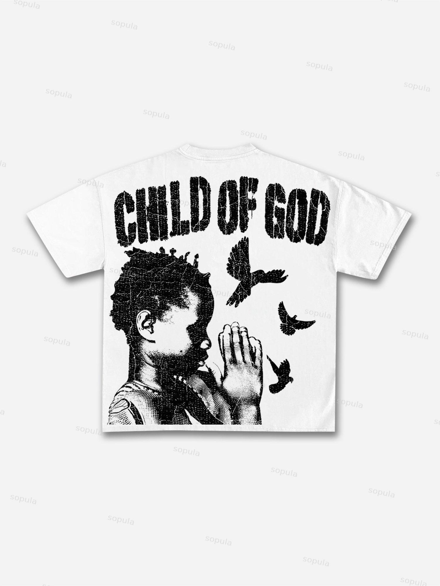 Child Of God Praying For Peace Print Cotton T-shirt Product Image