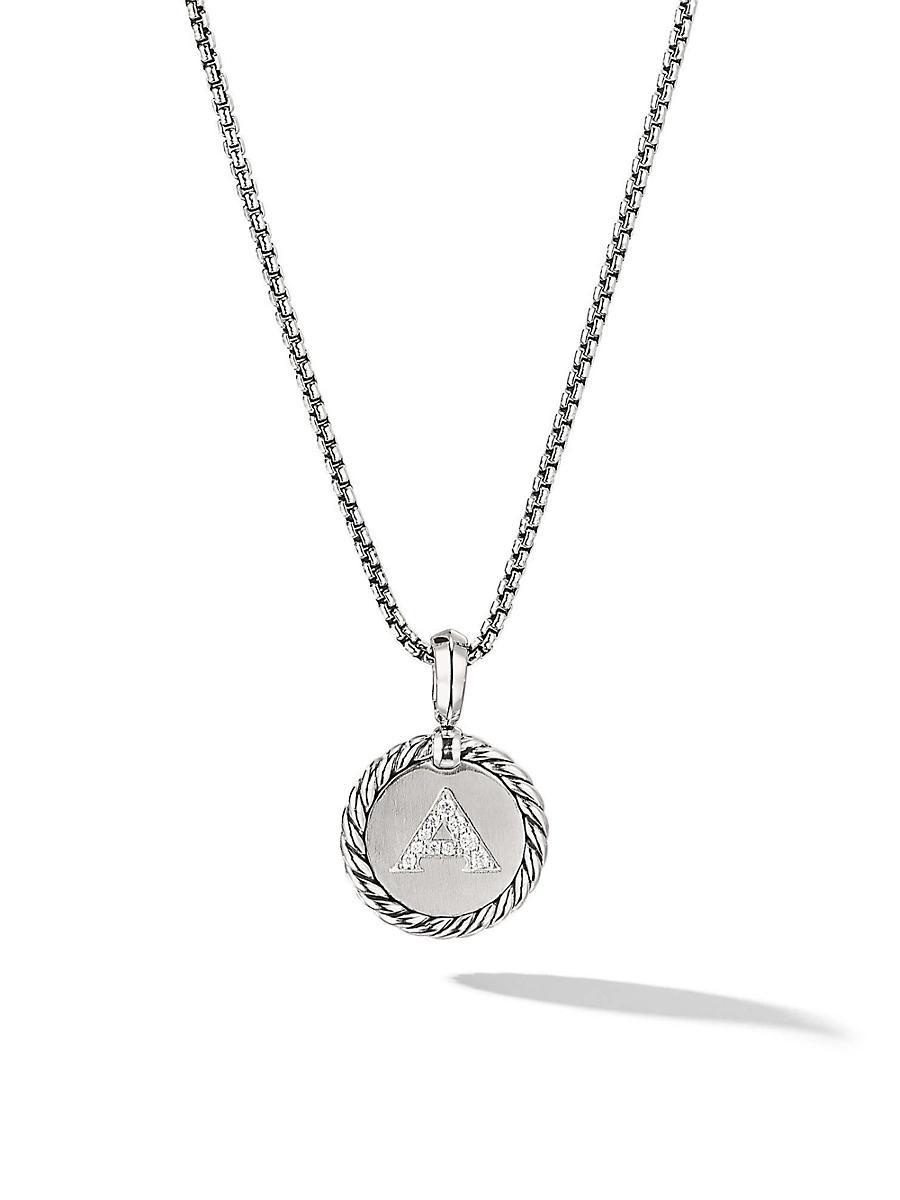 David Yurman Sterling Silver Cable Collectibles Initial Charm Necklace with Diamonds, 18 Product Image