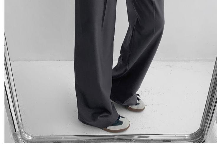 Denim-Waistline Pleated Straight-Cut Loose Dress Pants Product Image
