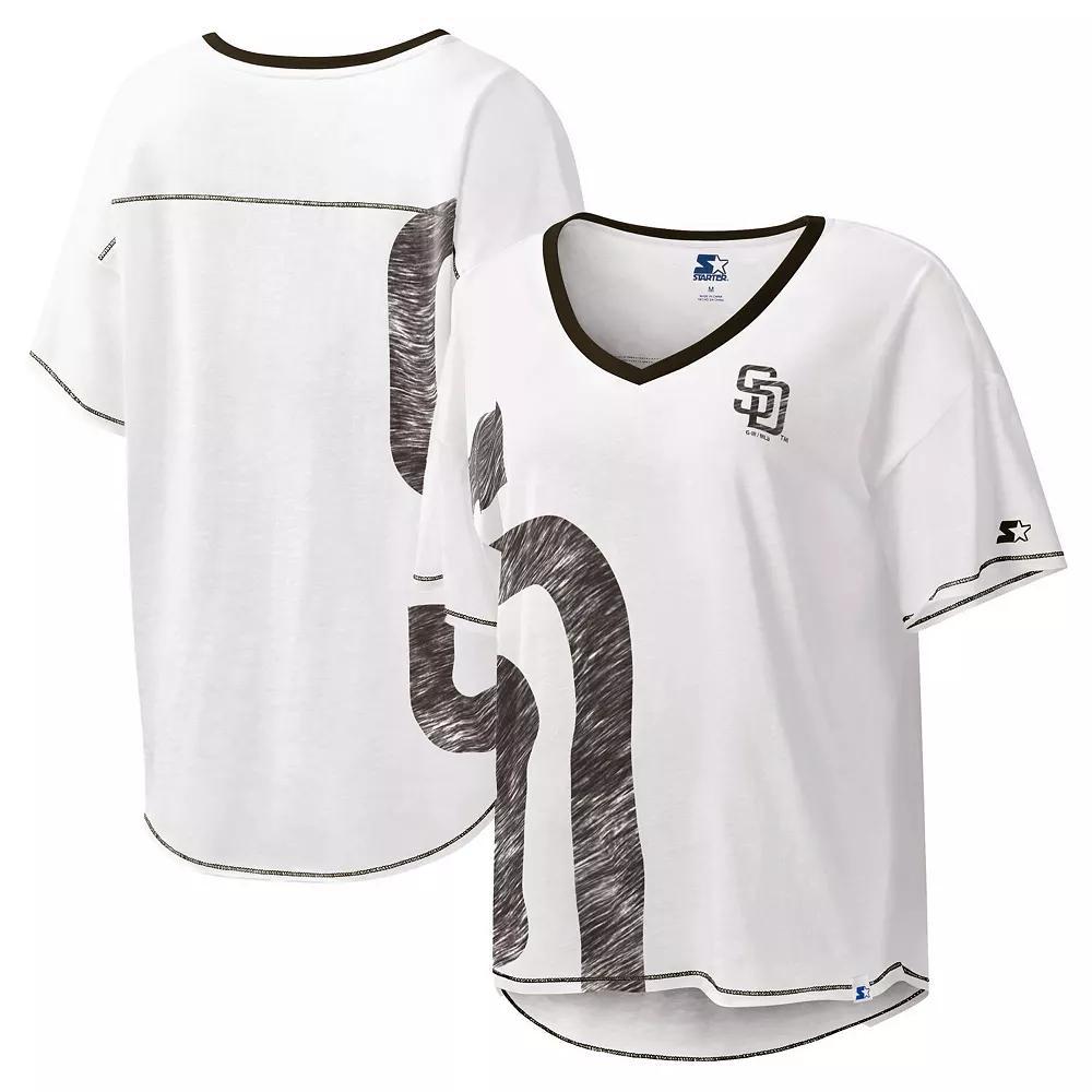 Women's Starter White San Diego Padres Perfect Game V-Neck T-Shirt, Size: Large Product Image