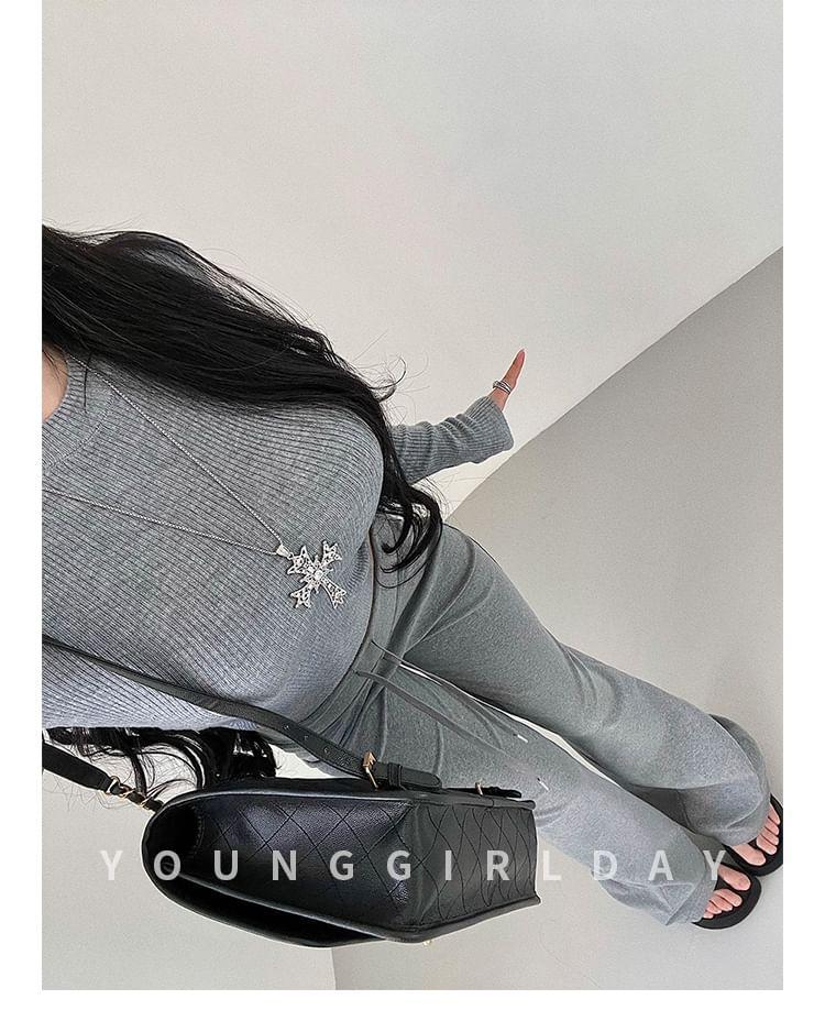 Drawstring Waist Plain Wide Leg Sweatpants Product Image