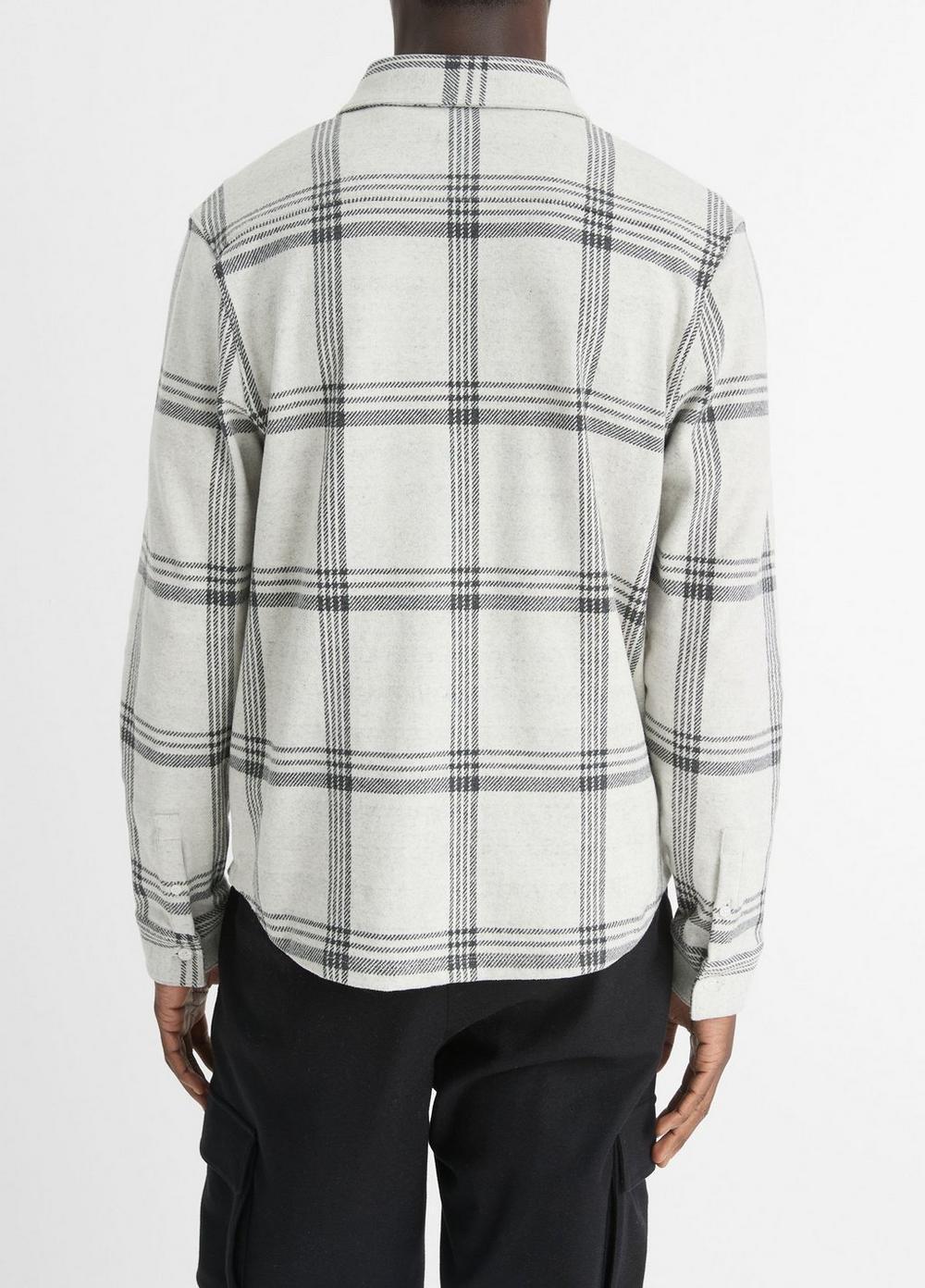 Mens Plaid Cotton-Blend Shirt Jacket, Light Heather Grey Combo, Size XL Vince Product Image