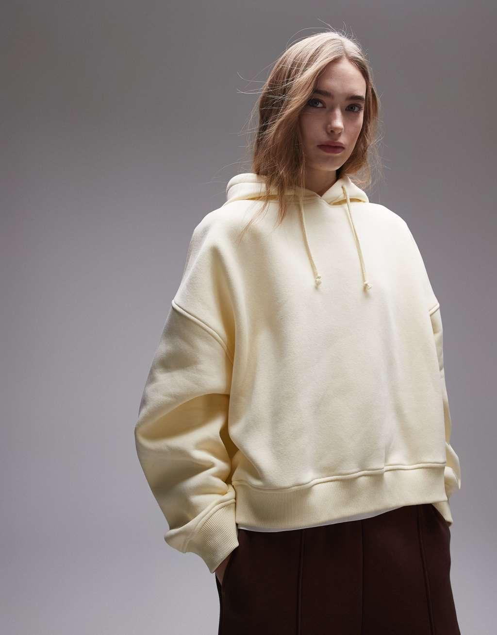 Topshop oversized hoodie in buttermilk yellow Product Image
