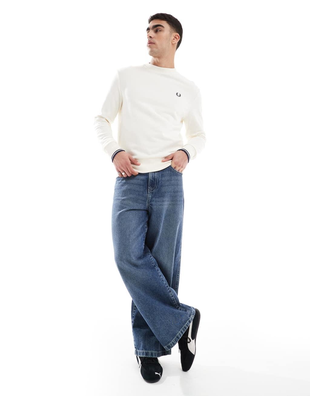 Fred Perry crew neck sweatshirt in off white Product Image