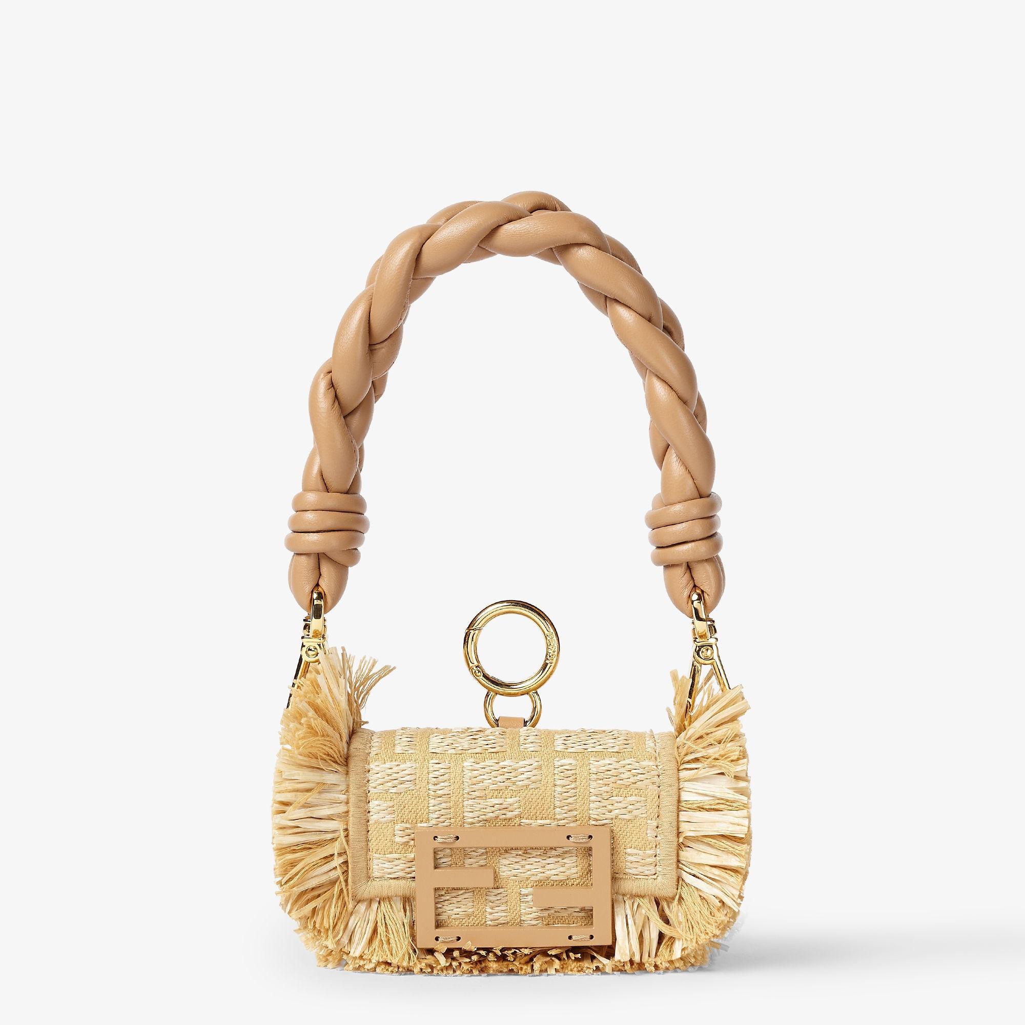 Nano Baguette CharmJacquard fabric charm with raffia FF Product Image