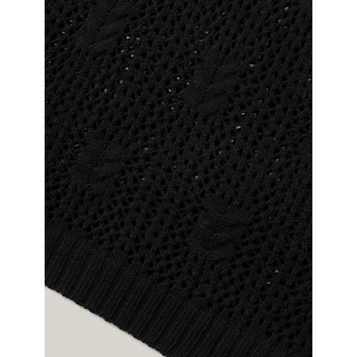 Plus Size Sheer Cable Knit Long Sleeve Swim Blouse Women's Swimwear Black Beach Loose Texture Curve Swim Cover Ups BloomChic 30/6X Product Image