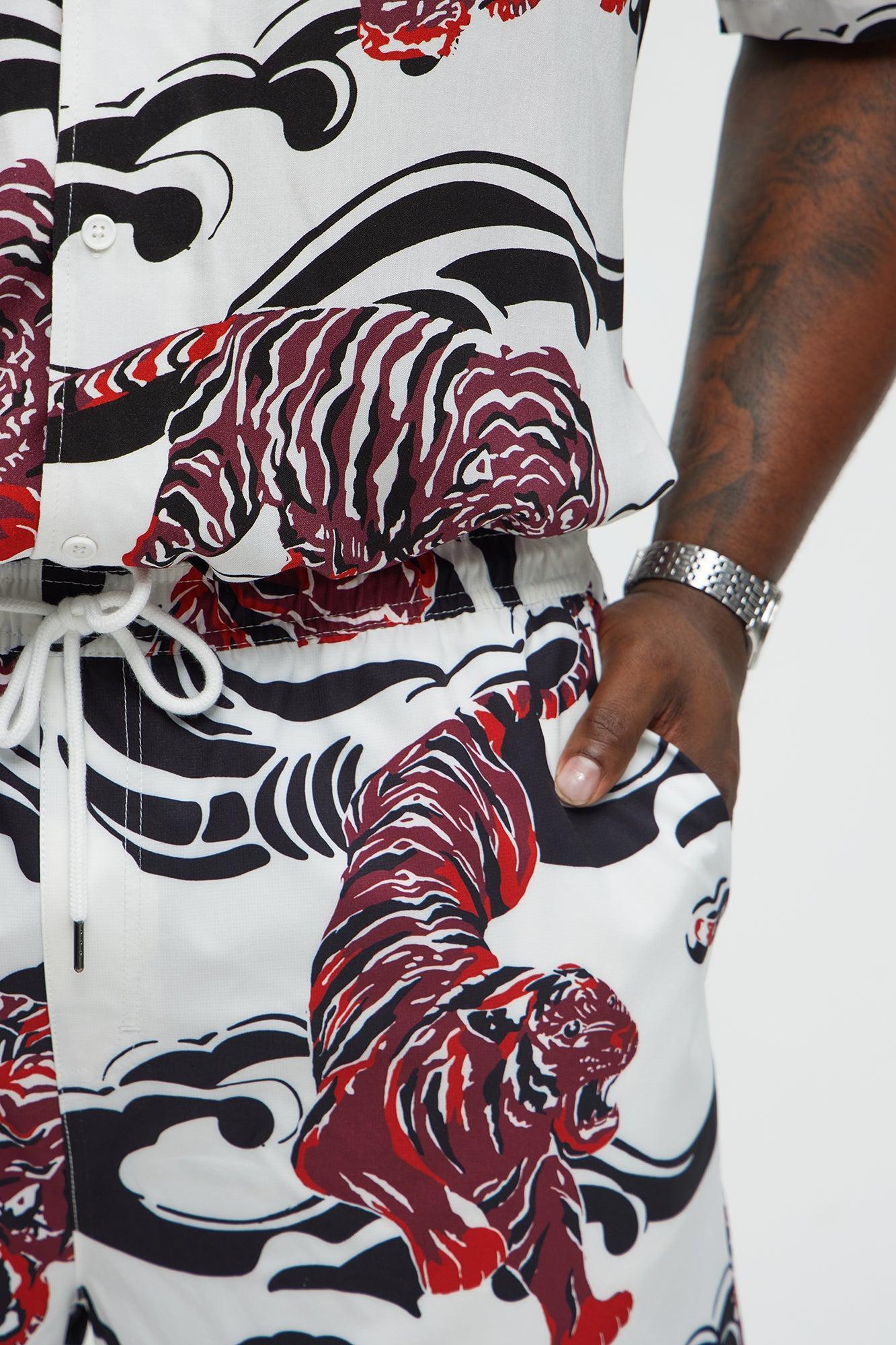 Tiger Waves Relaxed Shorts - White/combo Product Image