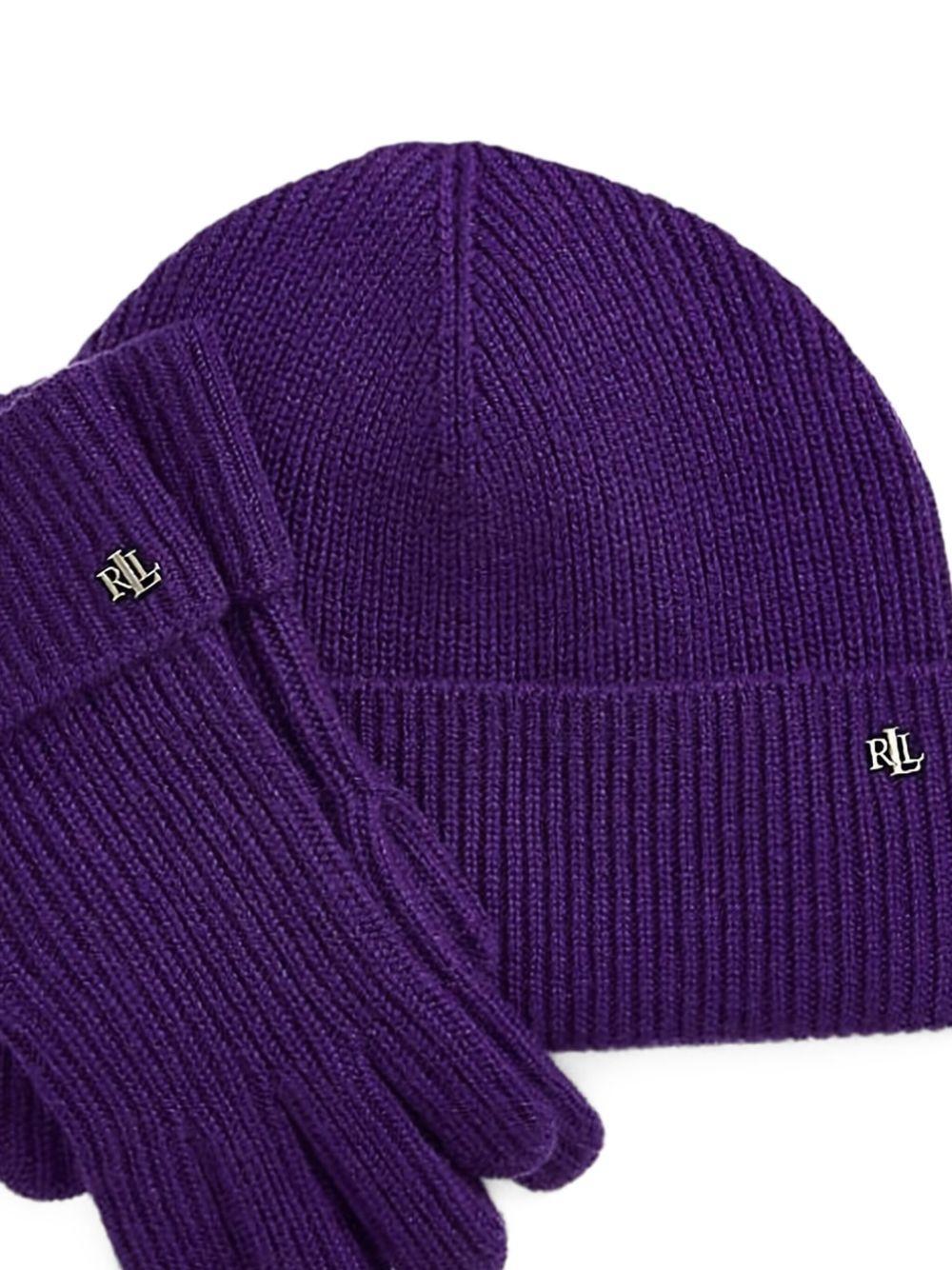 ribbed knit beanie and gloves set Product Image