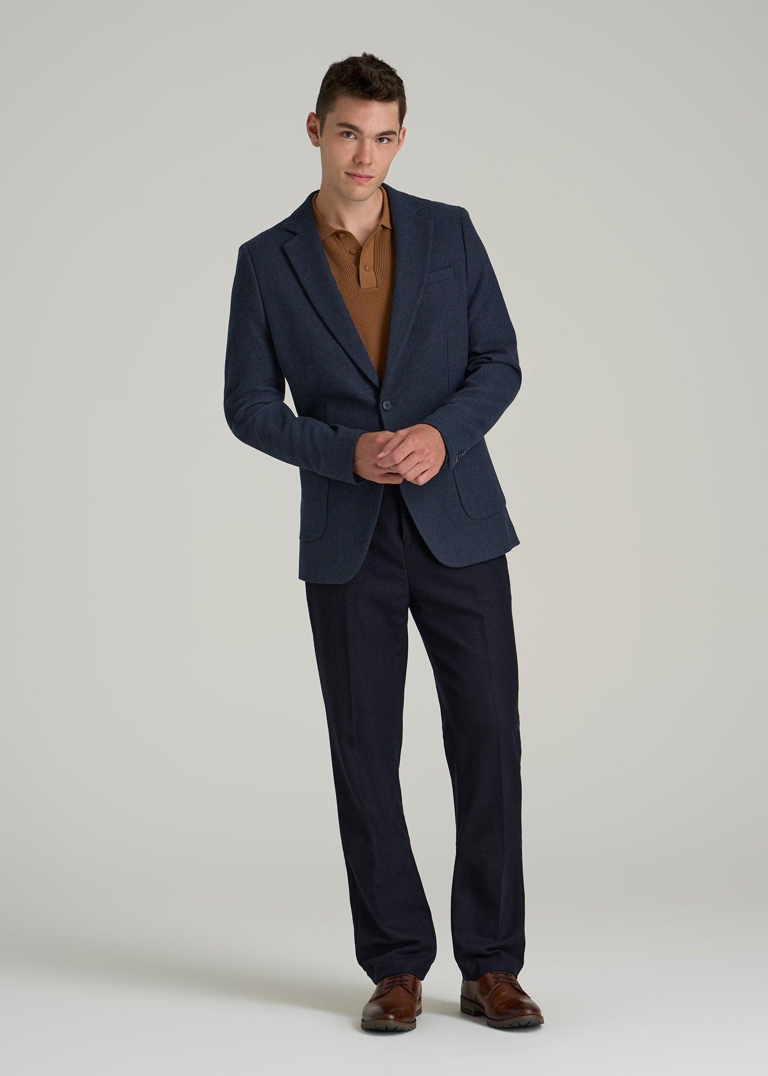 Wool Blend Blazer for Tall Men in Blue Birdseye Product Image