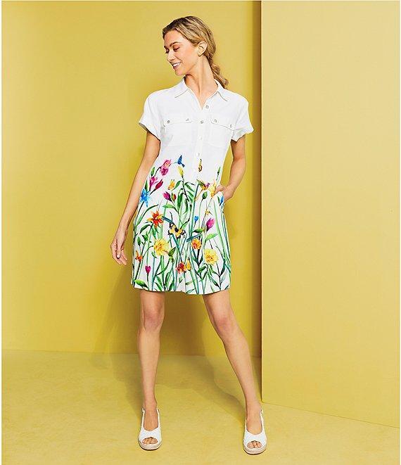 John Mark Floral Point Collar Short Sleeve Button Front Shirt Dress Product Image
