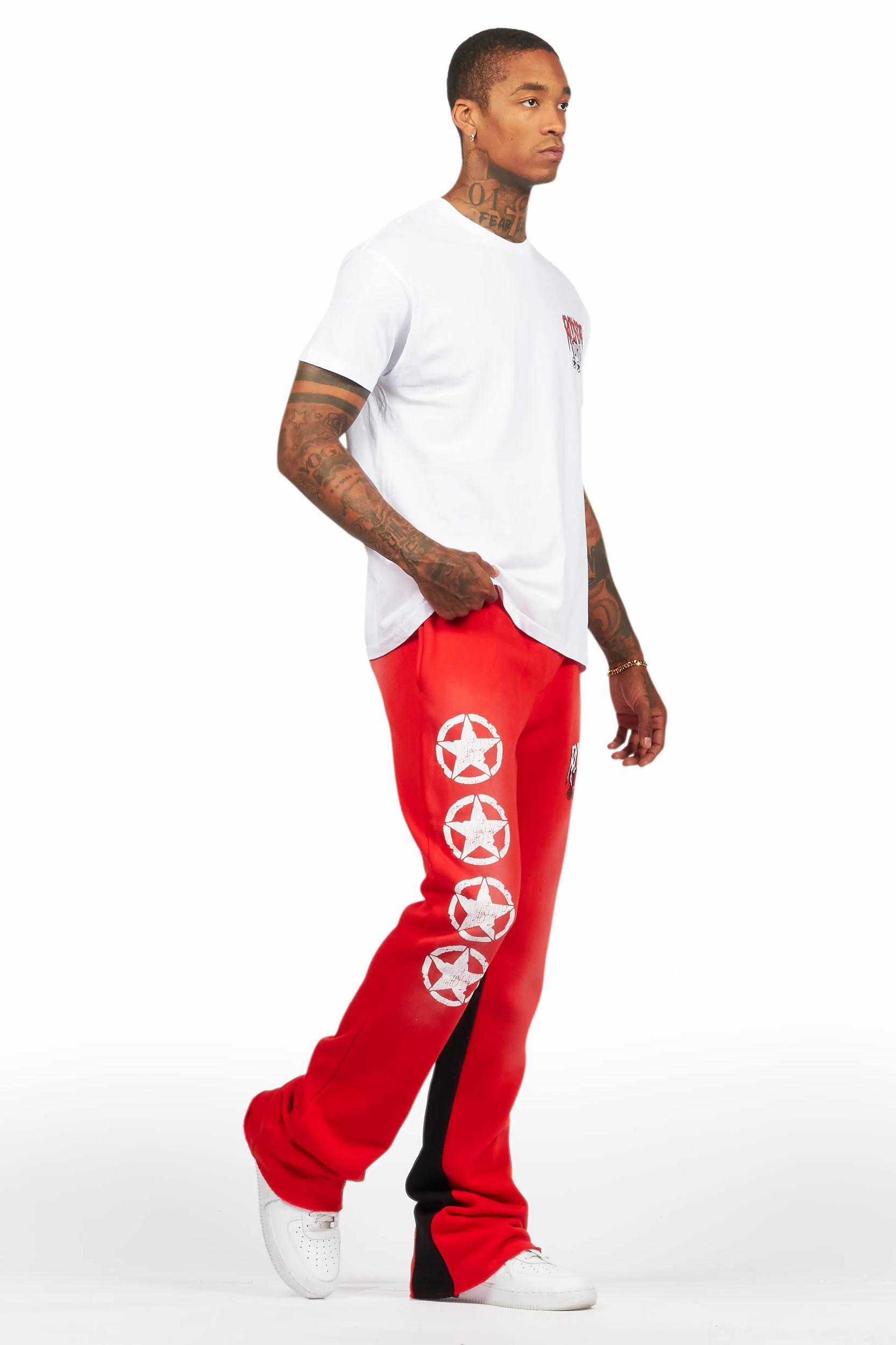 Wizzurd White/Red T-Shirt/Stacked Baggy Track Pant Set Male Product Image