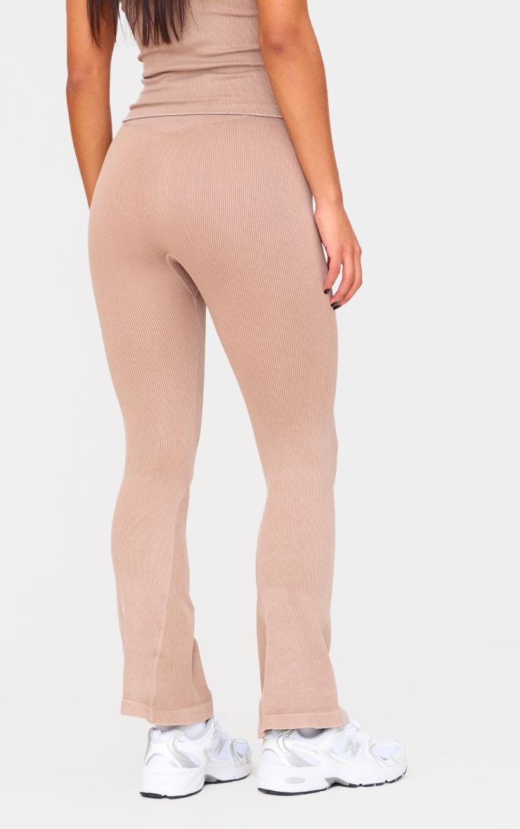 Chocolate Mocha Acid Wash Seamless Rib Flare Yoga Pants Product Image