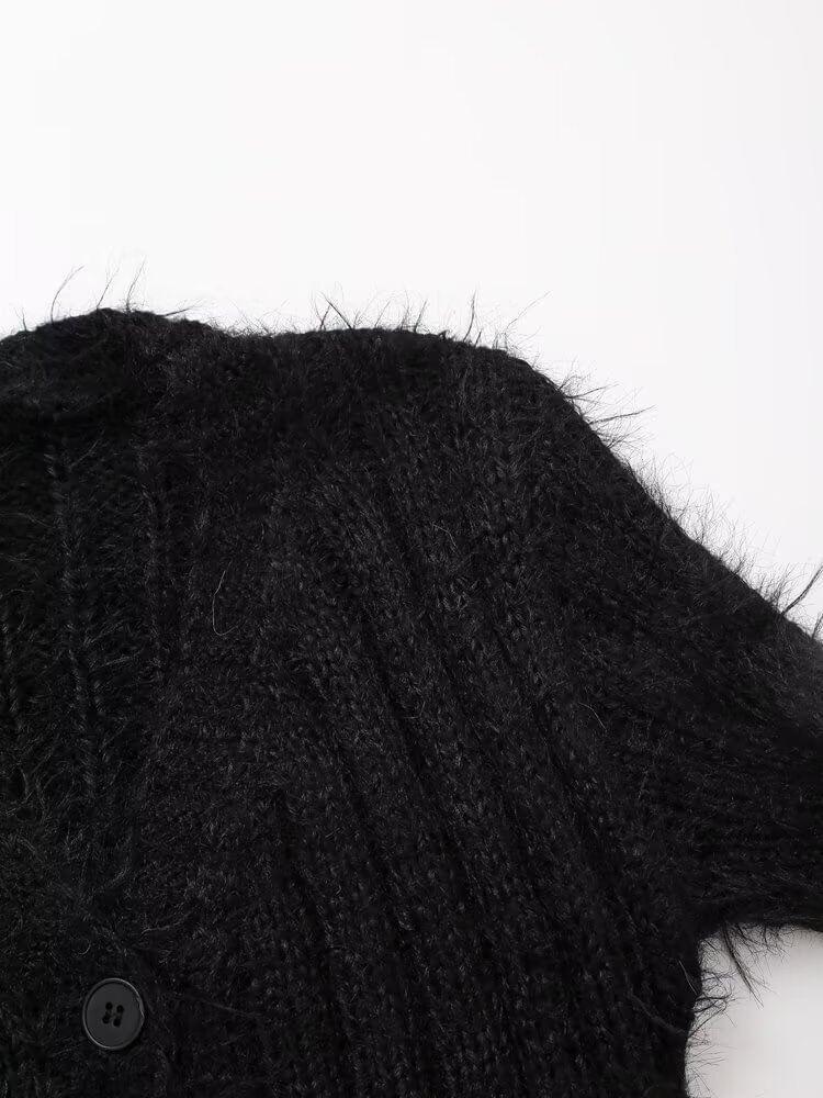 V-Neck Plain Ribbed Cardigan Product Image