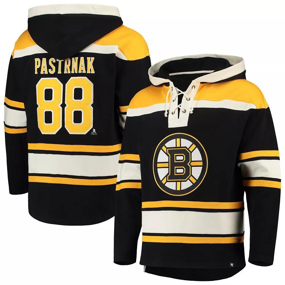 Men's '47 David Pastrnak Black Boston Bruins Player Lacer Pullover Hoodie, Size: Large Product Image