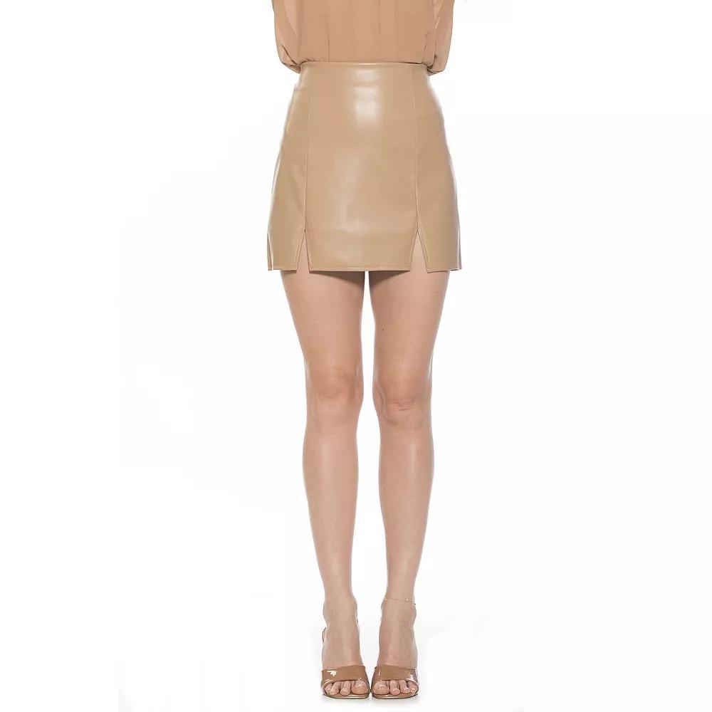 Women's ALEXIA ADMOR Tina Faux-Leather Mini Skirt, Size: 10, Camel Product Image