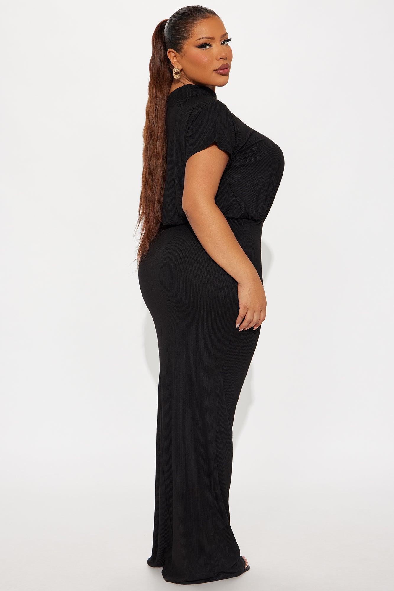Julia One Shoulder Ribbed Maxi Dress - Black Product Image