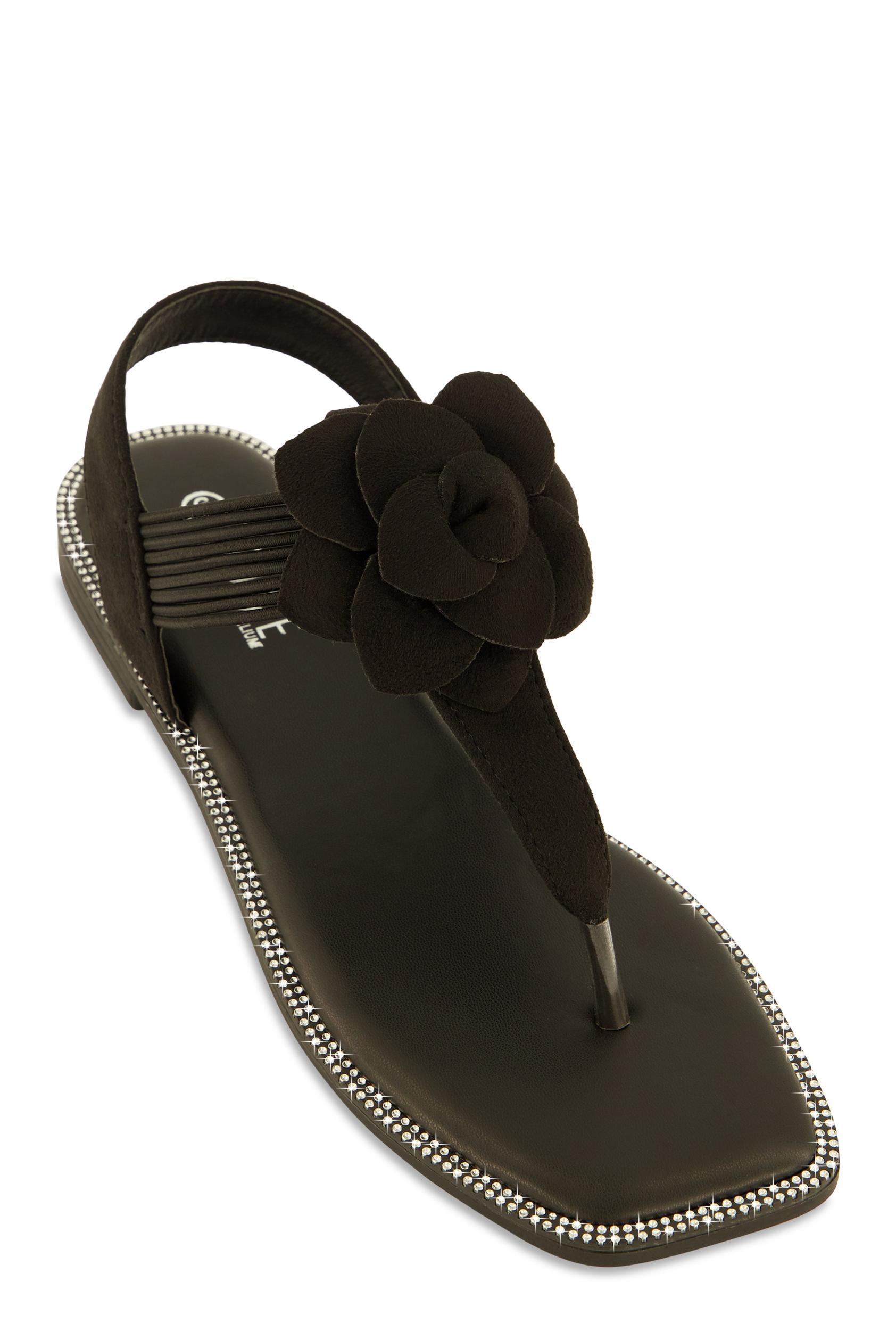 Womens Faux Suede Flower Corded Thong Sandals Product Image