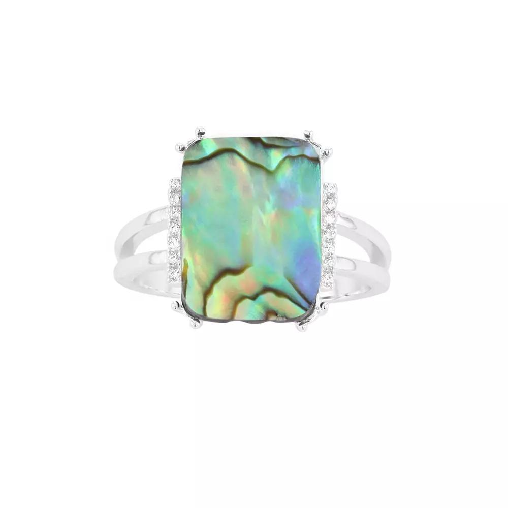 City Luxe Abalone & Clear Cubic Zirconia Rectangle Silver Ring, Women's, Size: 8, Gold Tone Product Image