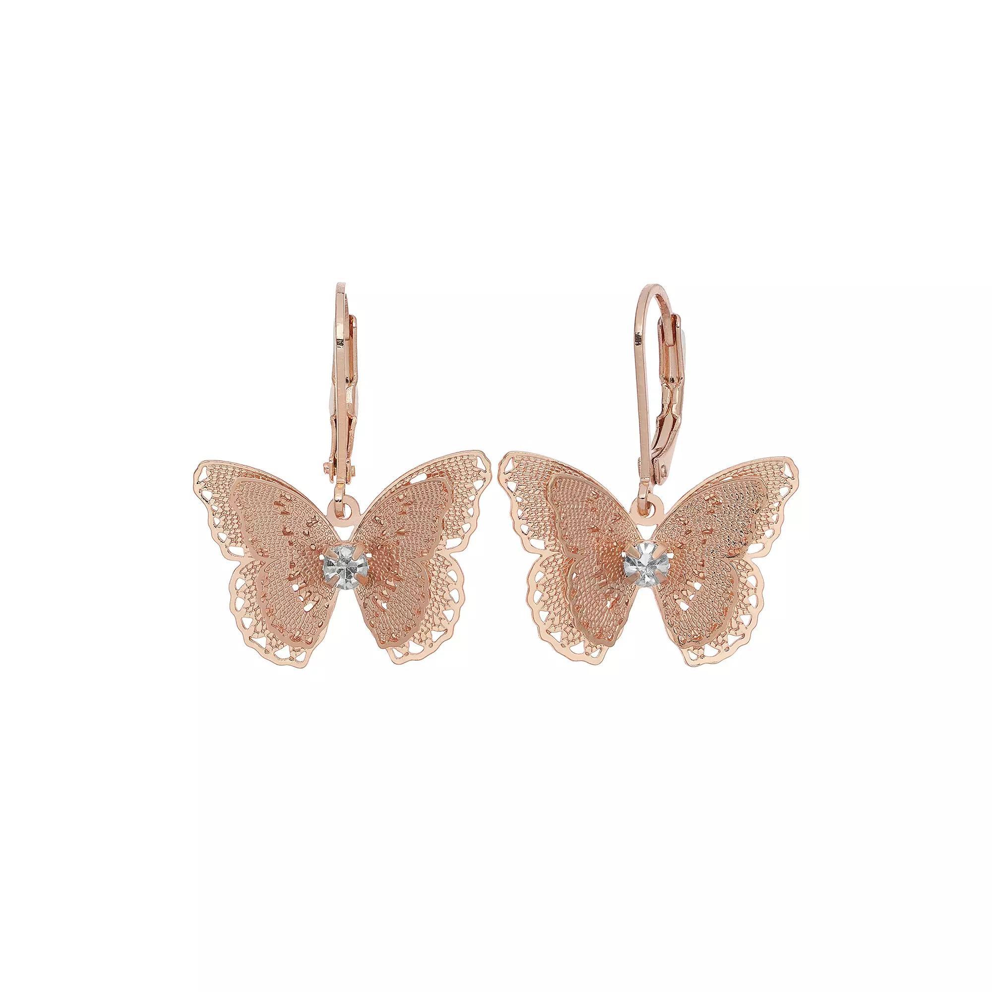 LC Lauren Conrad Butterfly Drop Earrings, Women's, Pink Tone Product Image