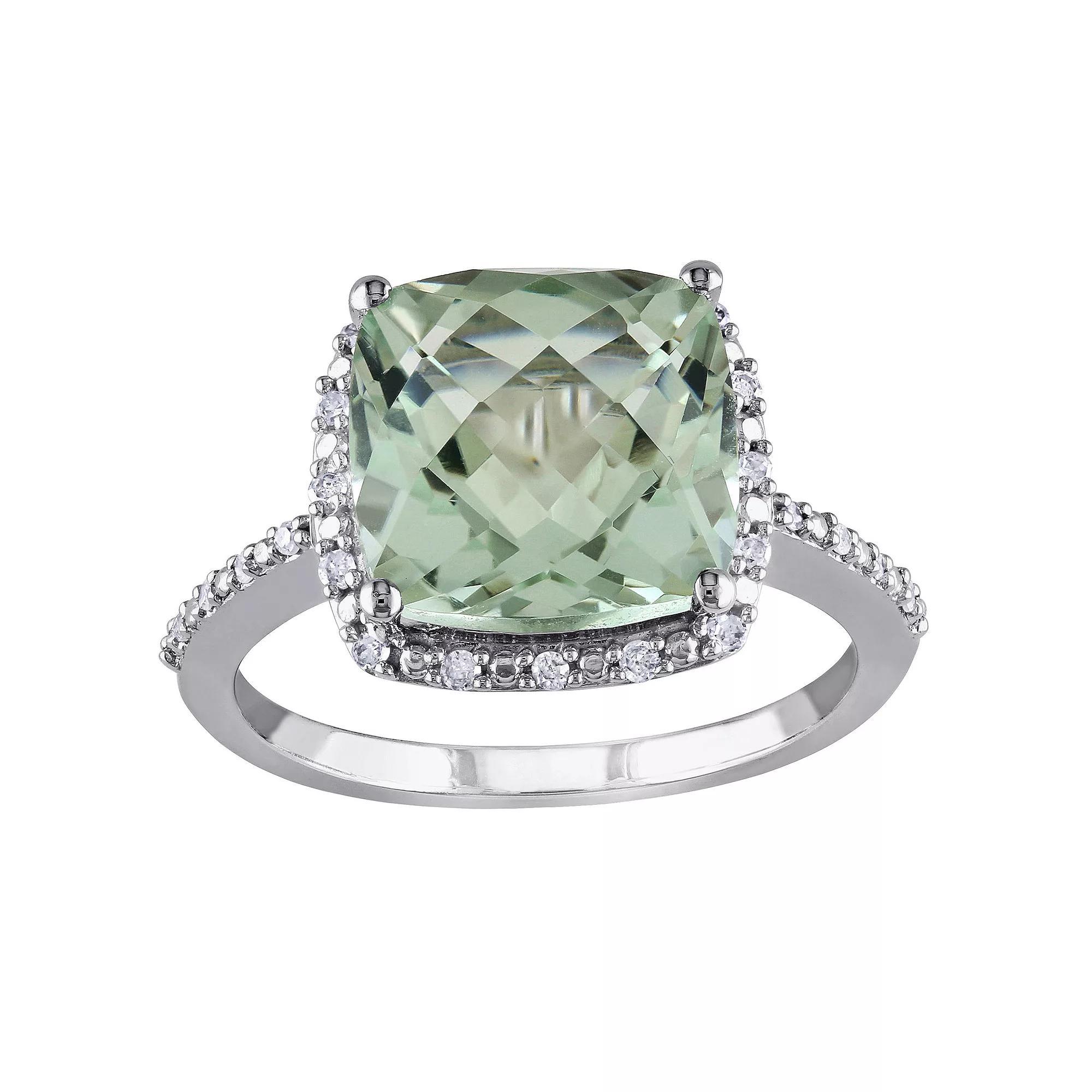 Stella Grace Sterling Silver Green Quartz & 1/10 Carat T.W. Diamond Halo Ring, Women's, Size: 6 Product Image