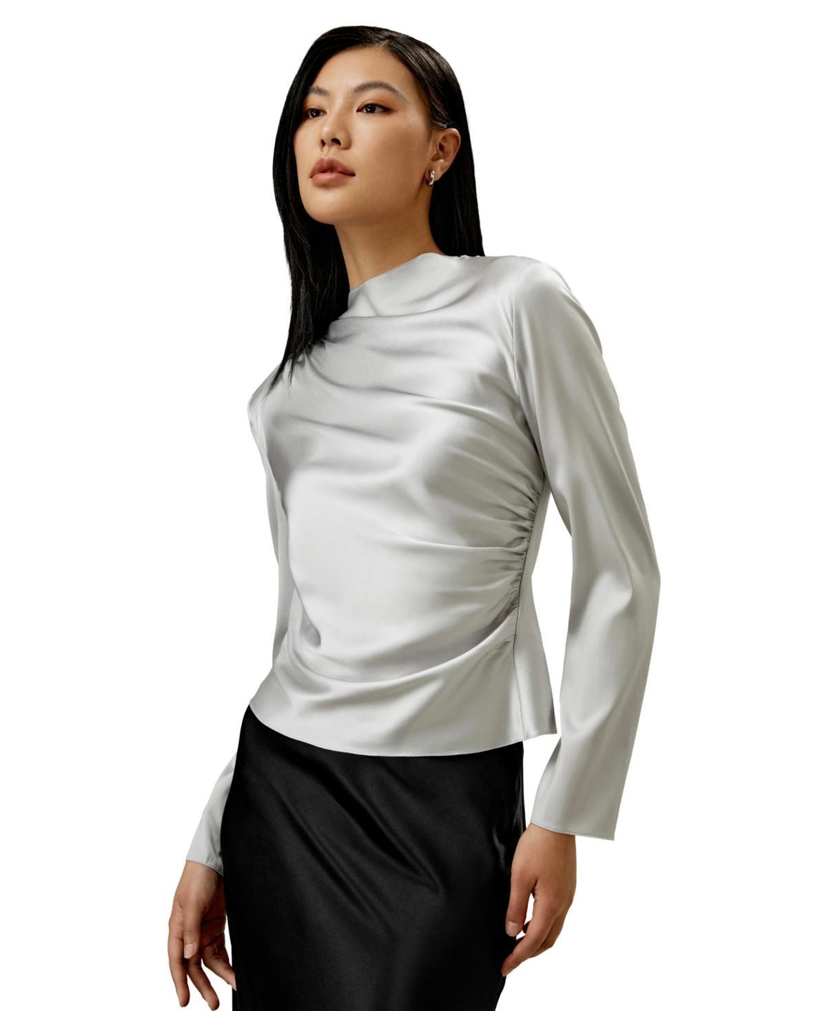 Lilysilk Oblique Wave Silk Blouse for Women in Navy Blue at Nordstrom, Size 14 Product Image