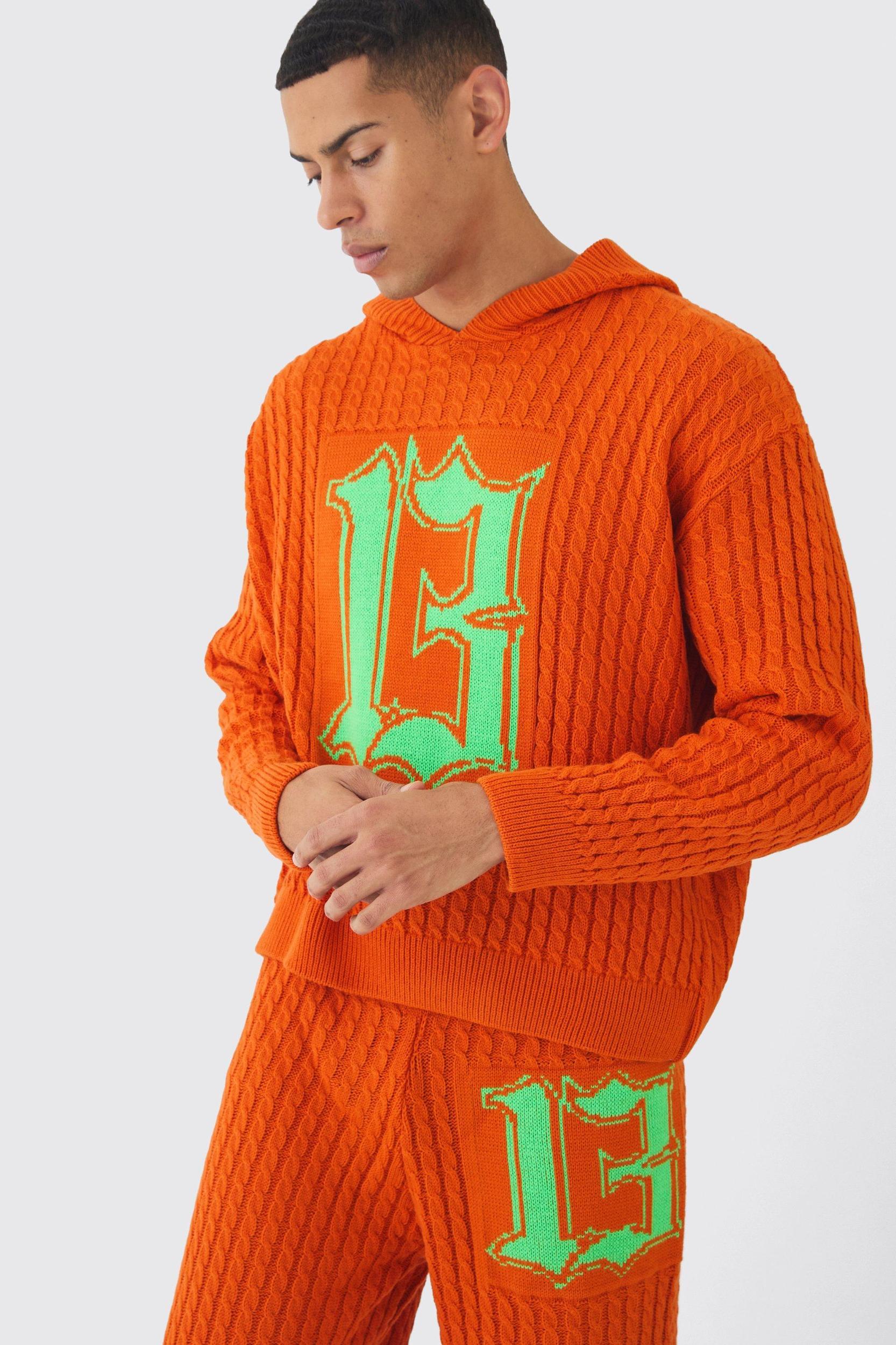 Boxy Hoodie 13 Graphic Stacked Flare Knitted Tracksuit | boohooMAN USA Product Image