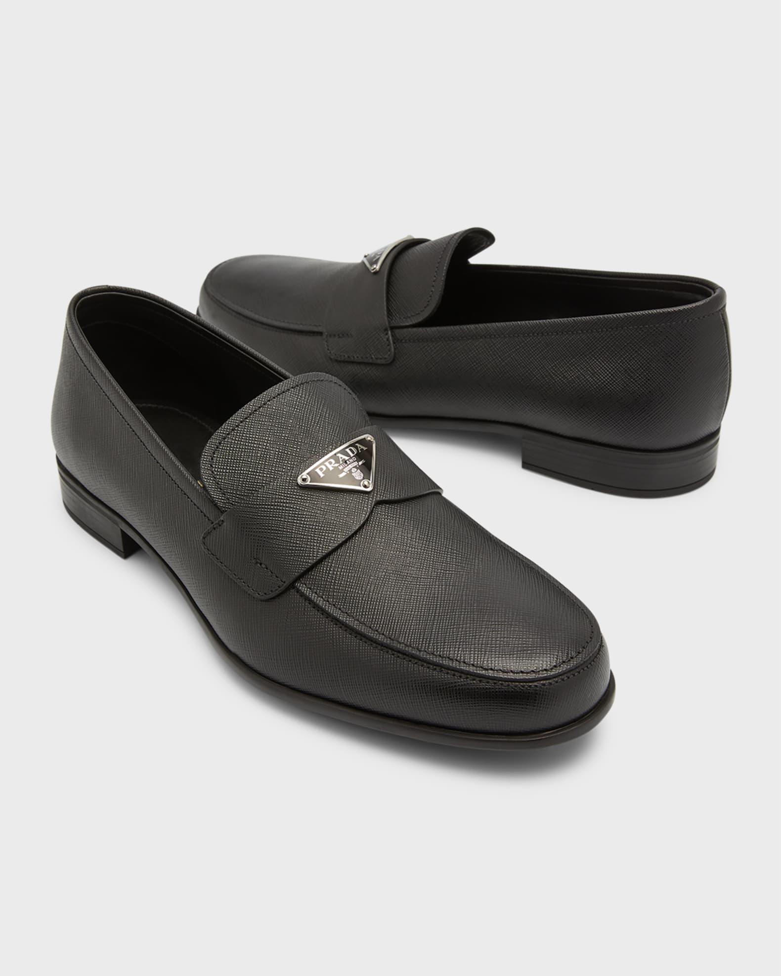 Men's Triangle Logo Saffiano Leather Loafers Product Image