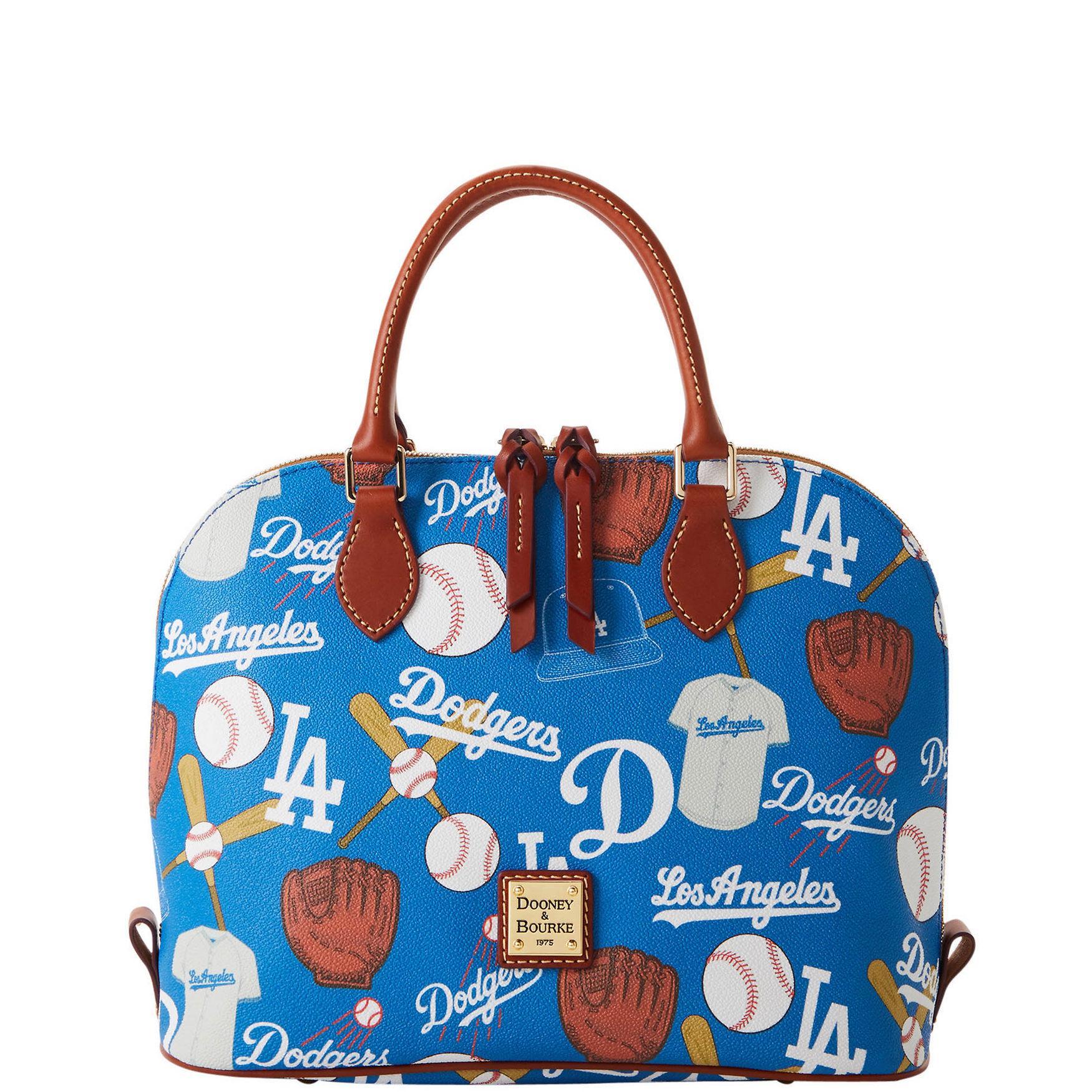 Dooney & Bourke Womens MLB Dodgers Zip Zip Coated Cotton Satchel Bag in Blue Product Image