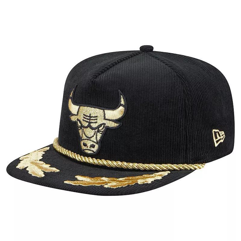 Men's New Era  Black Chicago Bulls Corduroy Gold Leaf Golfer Snapback Hat Product Image