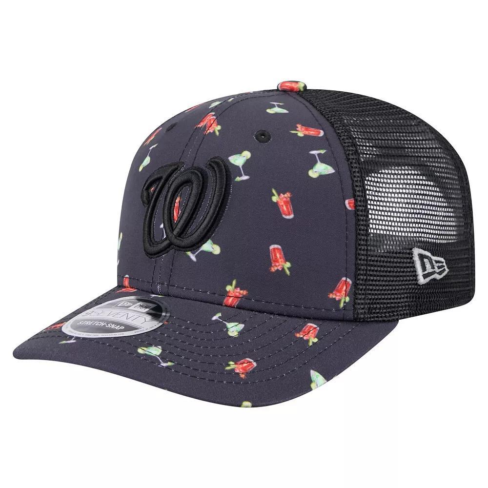 Men's New Era Black Washington Nationals Adventure Drinks Pattern 9SEVENTY Stretch-Snap Hat, Blue Product Image