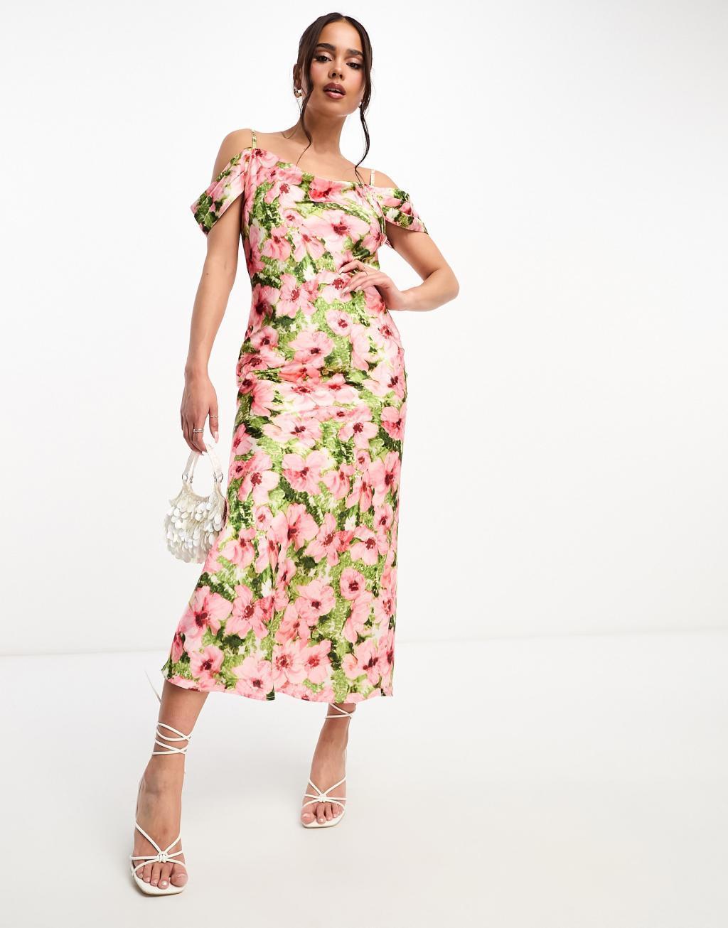 Hope & Ivy cold shoulder satin midaxi dress Product Image