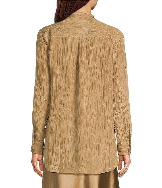 Eileen Fisher Textured Silk Jacquard Mandarin Collar Long Sleeve Tunic Product Image