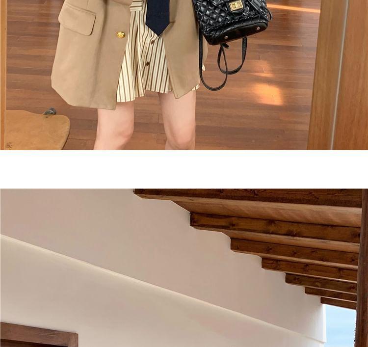 Lapel Collar Plain Single Breasted Blazer / Long-Sleeve Collared Neck Tie Striped Mini Shirt Dress Product Image