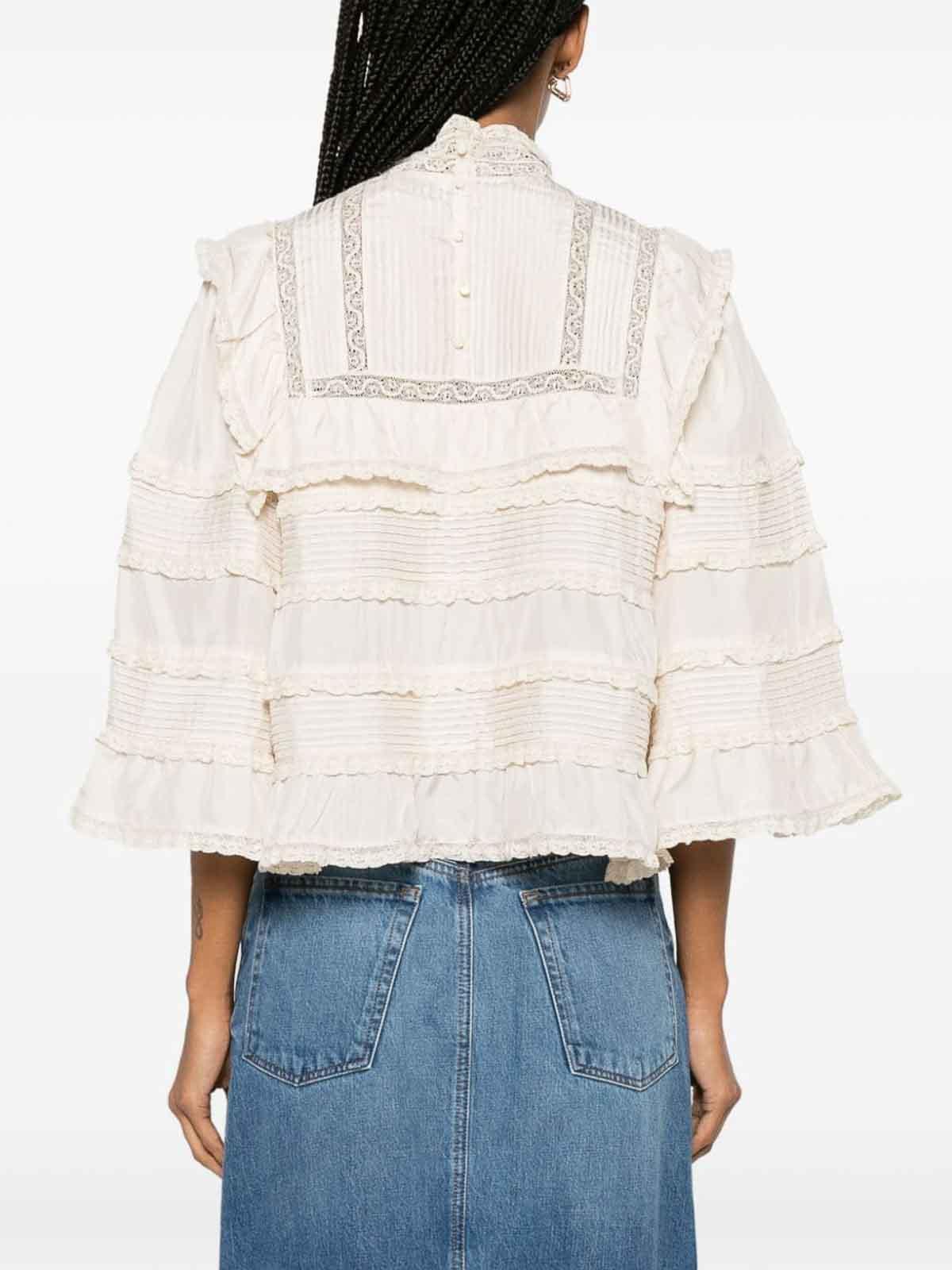 ISABEL MARANT Zalmara Lace-trim Silk Blouse In White Product Image