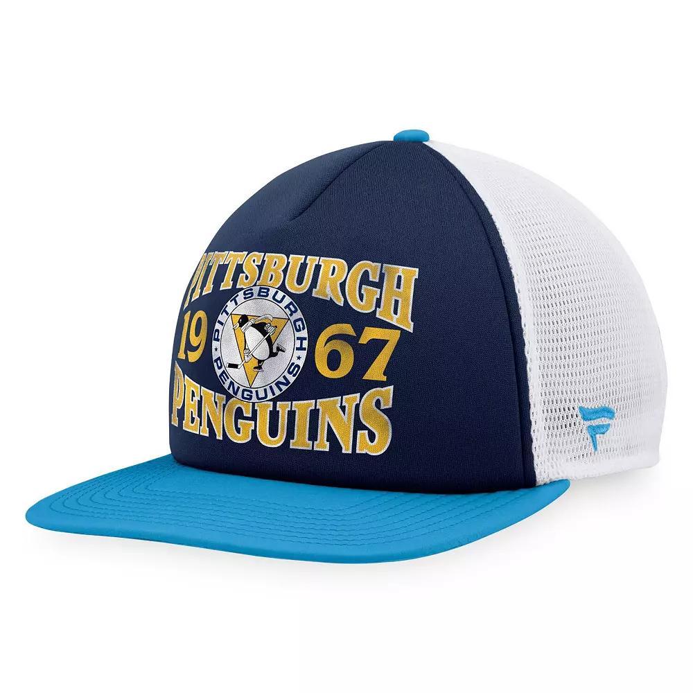 Mens Fanatics Branded /Light Blue Pittsburgh Penguins Heritage Vintage Foam Front Trucker Snapback Hat Product Image