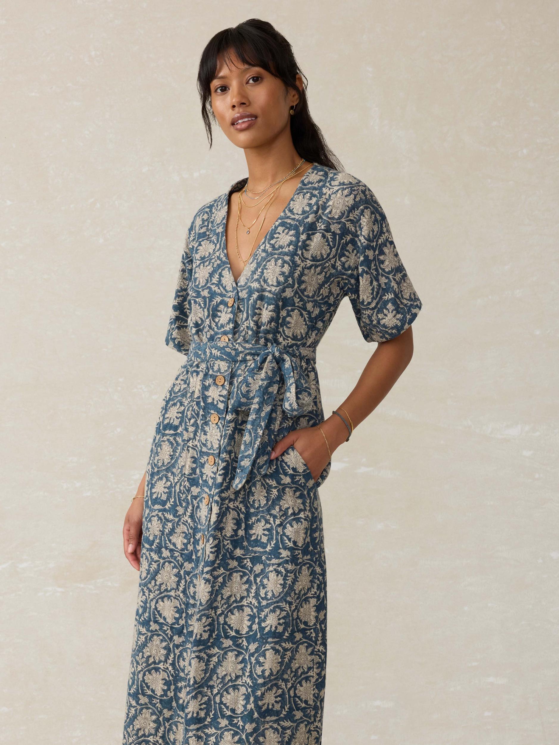 Dune Cotton Gauze Camille Midi Dress - Tranquil Tides Print Female Product Image